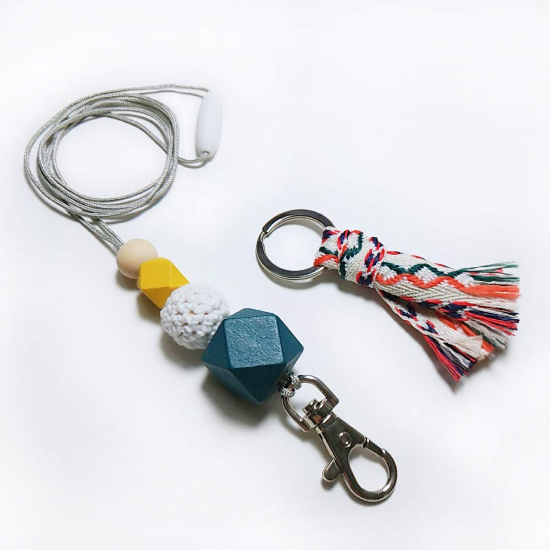 Beaded Breakaway Lanyard with Key Ring - Adjustable ID Badge Necklace for Teachers, Employees & Students - Durable Silicone Safety Lanyard for School, Office & Work (Perfect Teacher Gift - B01)