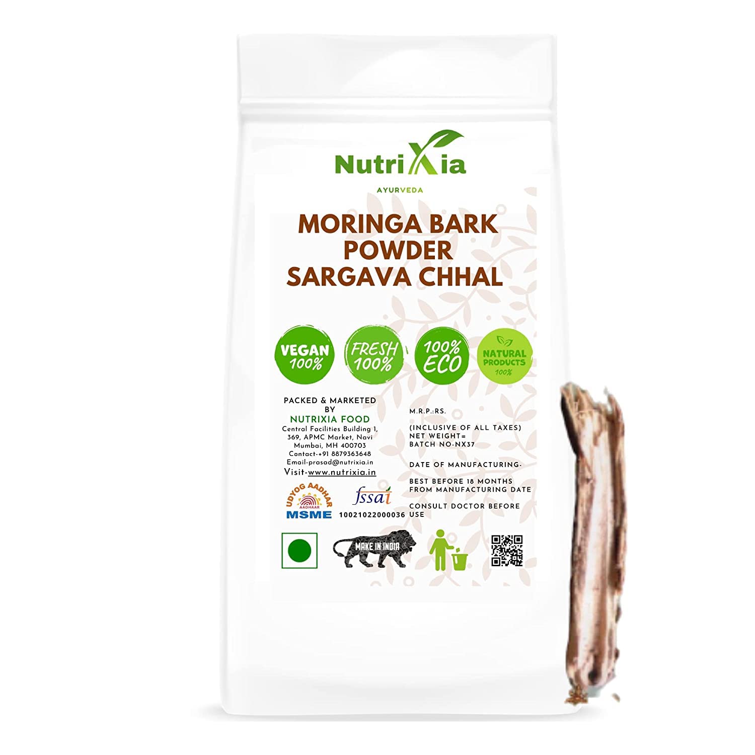 Organic Drumstick/Moringa Bark Powder - 500g | Sargava Chhal Powder | Natural Superfood for Smoothies, Teas & Health Supplements | Vegan, Gluten-Free & Non-GMO