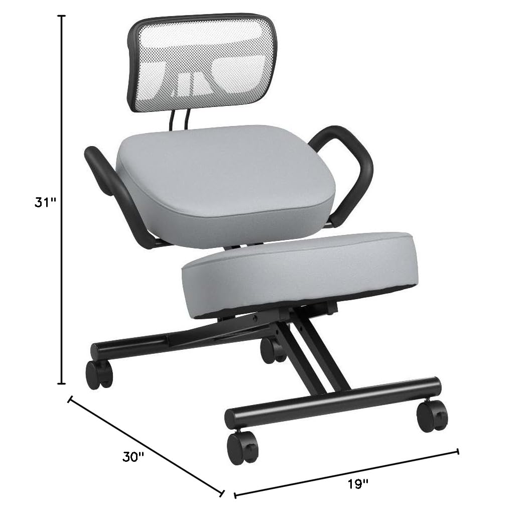 Ergonomic Kneeling Chair with Back Support - Adjustable Stool for Home & Office - Posture Correcting Angled Seat - Thick Comfortable Cushions - Gray (DN-CH-K02G) - Perfect for Meditation, Yoga & Long Work Sessions