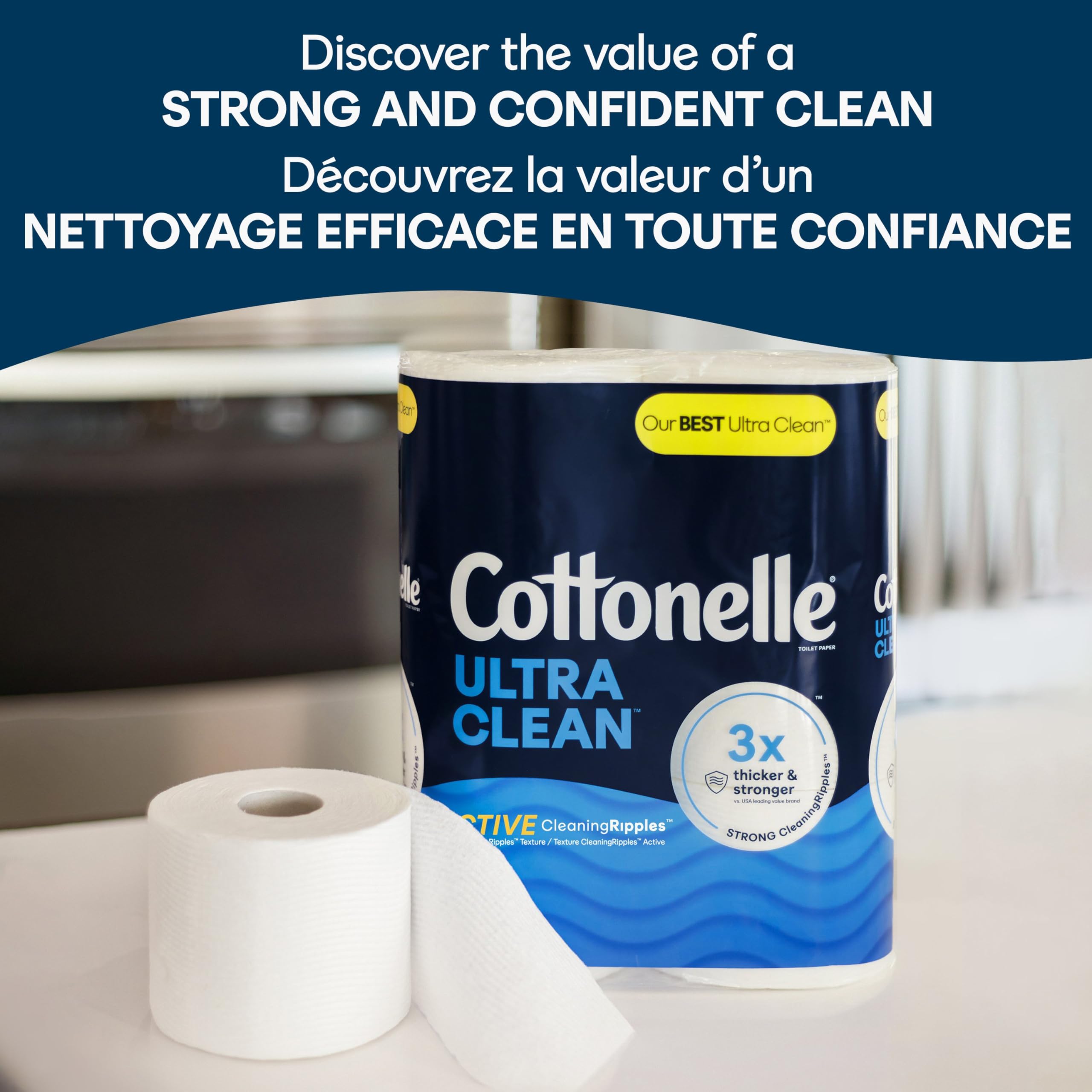 Cottonelle Ultra Clean & Strong Toilet Paper - 12 Mega Rolls (Equivalent to 48 Regular Rolls) | 284 Sheets Per Roll | Soft, Durable & Septic-Safe Bathroom Tissue for Home & Office Use