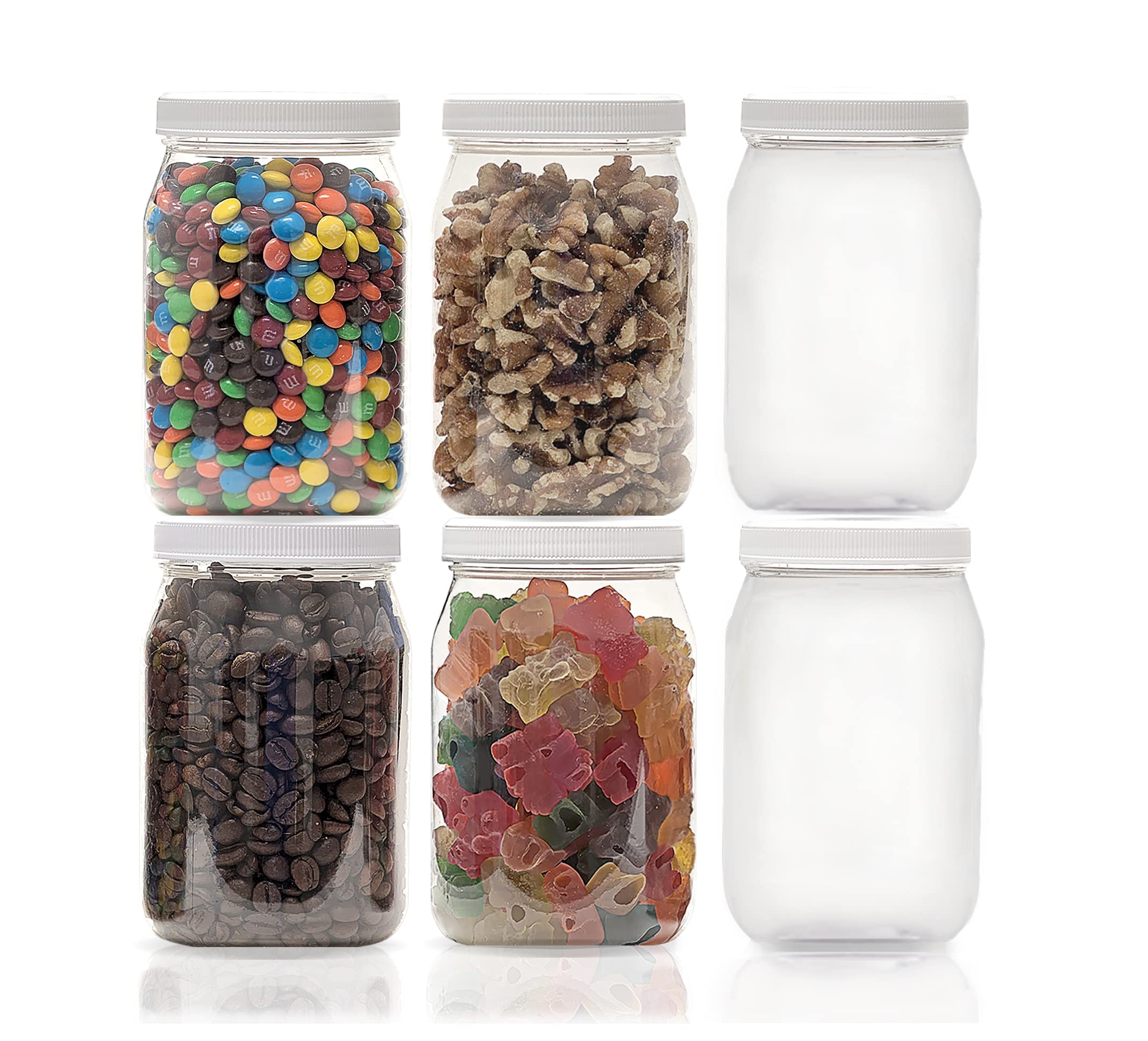 16 oz Clear Plastic Jars with Lids - BPA Free Food Safe Storage Containers | Wide Mouth PET Mason Jars (Pack of 6) | Made in USA | Perfect for Pantry Organization, Meal Prep & DIY Crafts