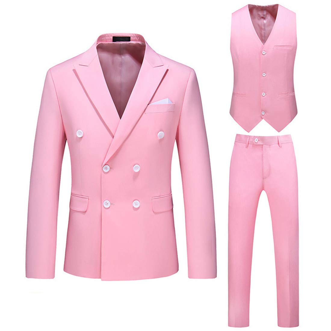 Men's Double Breasted Slim Fit 6-Button Tuxedo Suit - Wedding Blazer & Vest Set for Groomsmen - Perfect for Formal Events, Proms & Black Tie Occasions