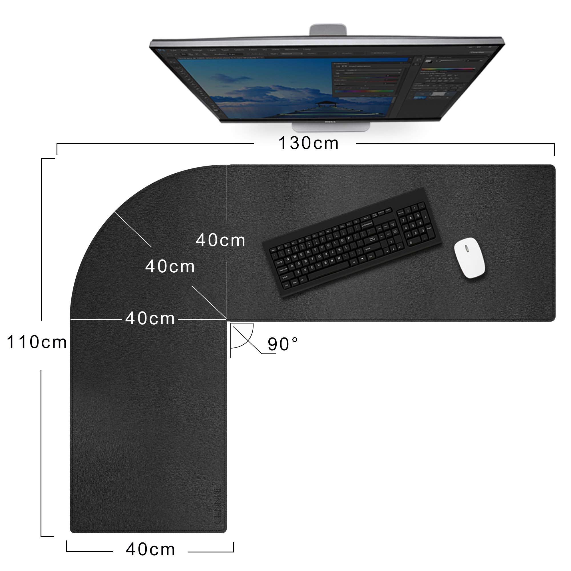 L Shaped Desk Pad - Dual Sided Leather Gaming Mat (43x51x16in) for Home Office & Gaming Setup