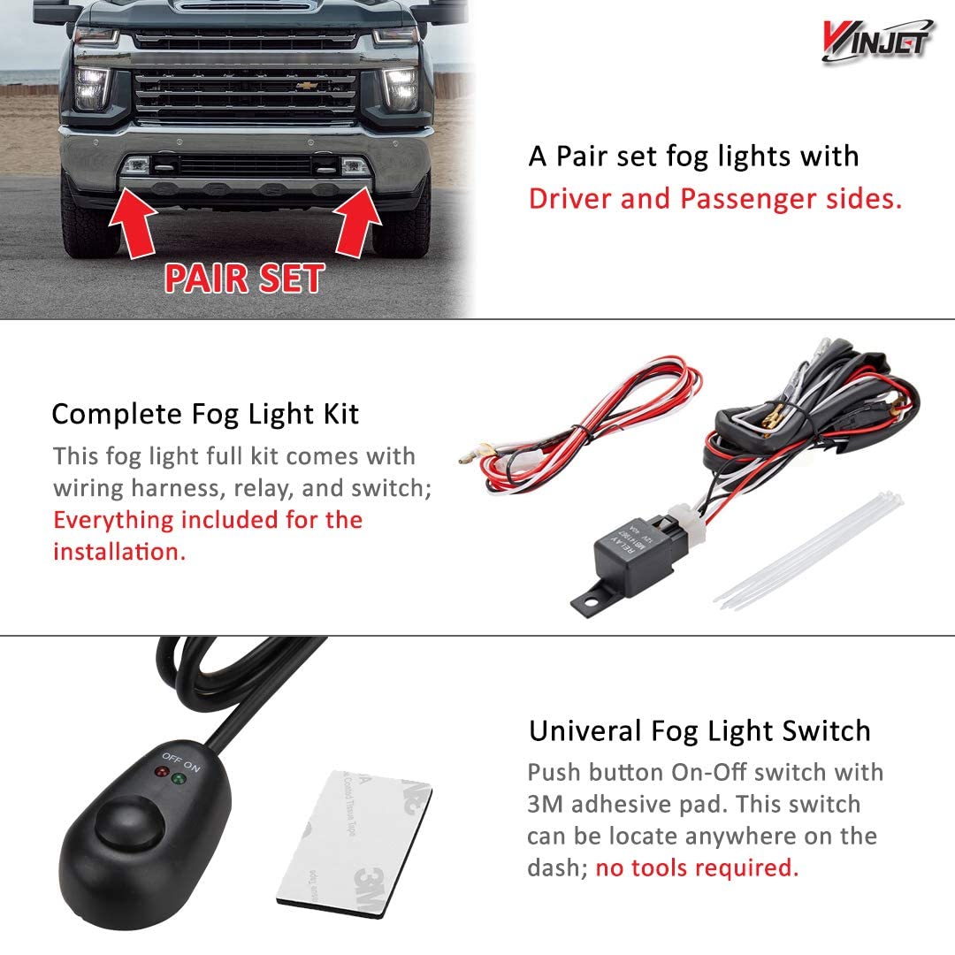 Winjet LED Fog Lights Kit for 2019-2021 Chevrolet Silverado 1500/2500/3500 - Includes Switch & Wiring Harness | Durable Off-Road Driving Lights for Night Visibility & Foggy Conditions