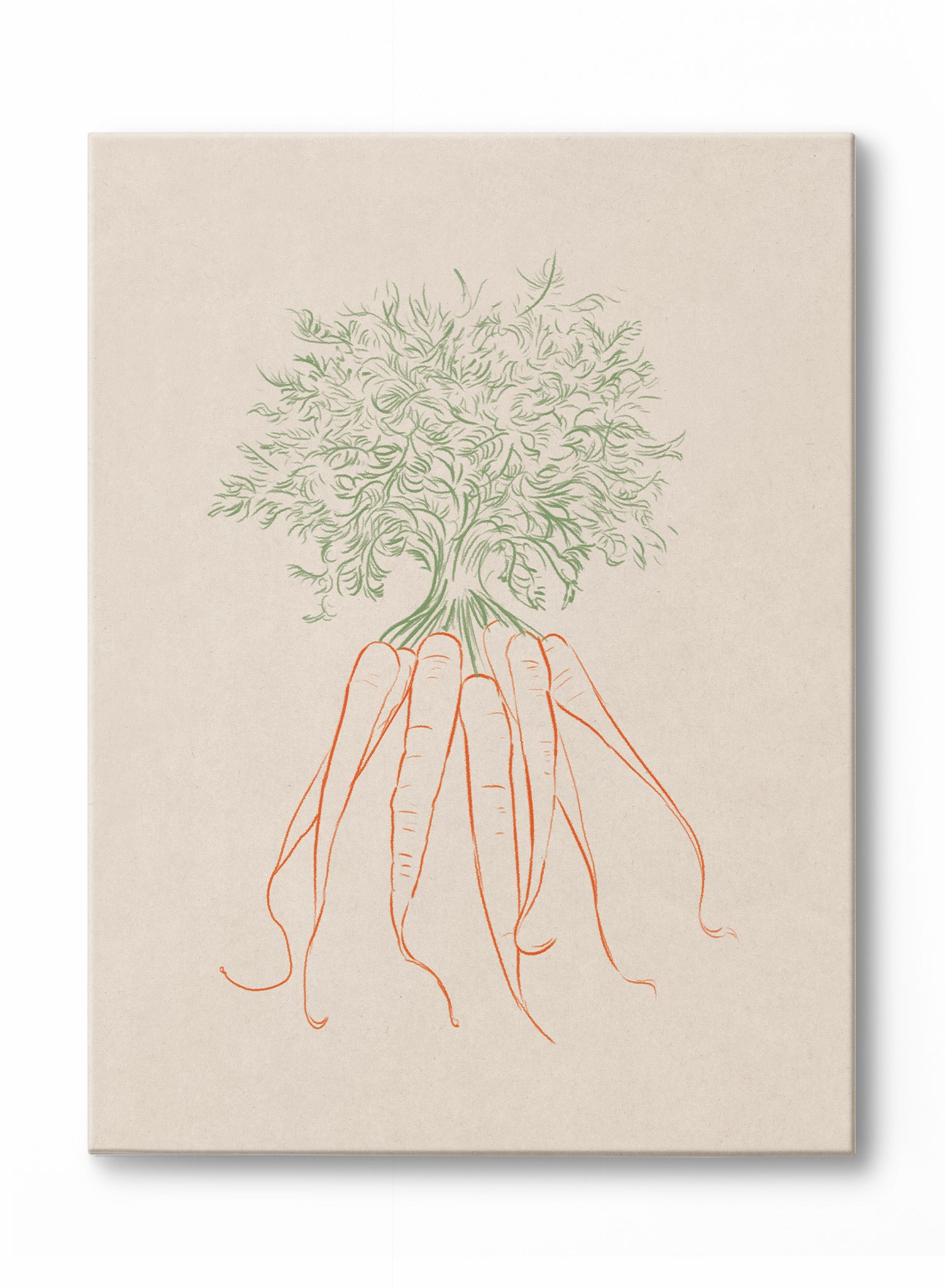 Line Drawn Carrots Canvas Wall Art - Handmade Botanical Painting for Home Decor, Kitchen & Dining Room Aesthetic