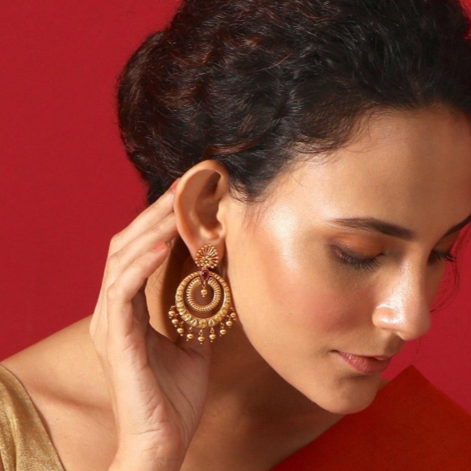 Vintage Indian Kalpa Antique Chandbali Earrings - Handmade Ethnic Jewelry for Weddings, Parties & Boho Fashion