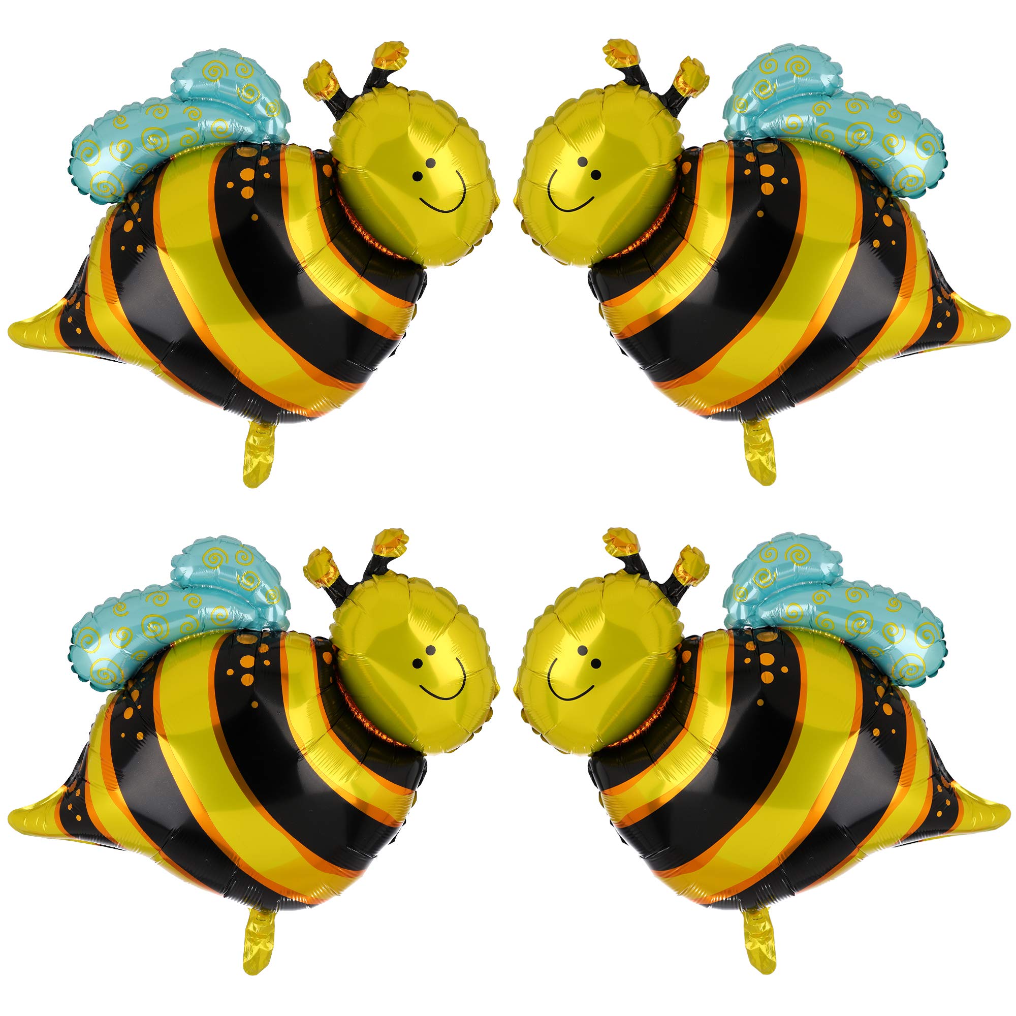 4 Pcs Large Bee Mylar Balloons for Birthday Party Decorations, Baby Shower Gender Reveal (Yellow) - Perfect for Outdoor Events, Nursery Room Decor & Themed Celebrations