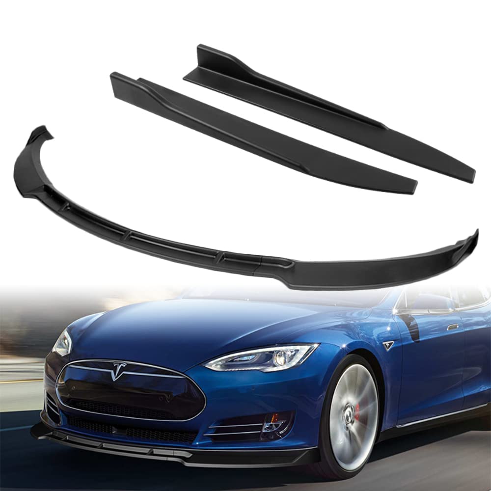 5PCS Front Bumper Lip & Side Skirt Rocker Winglet Canard Diffuser Wing Kit for 2012-2016 Tesla Model S - ABS Matte Black Front Lip Spoiler Air Chin Body Splitter - Enhance Aerodynamics & Sporty Look for Street Racing & Car Shows