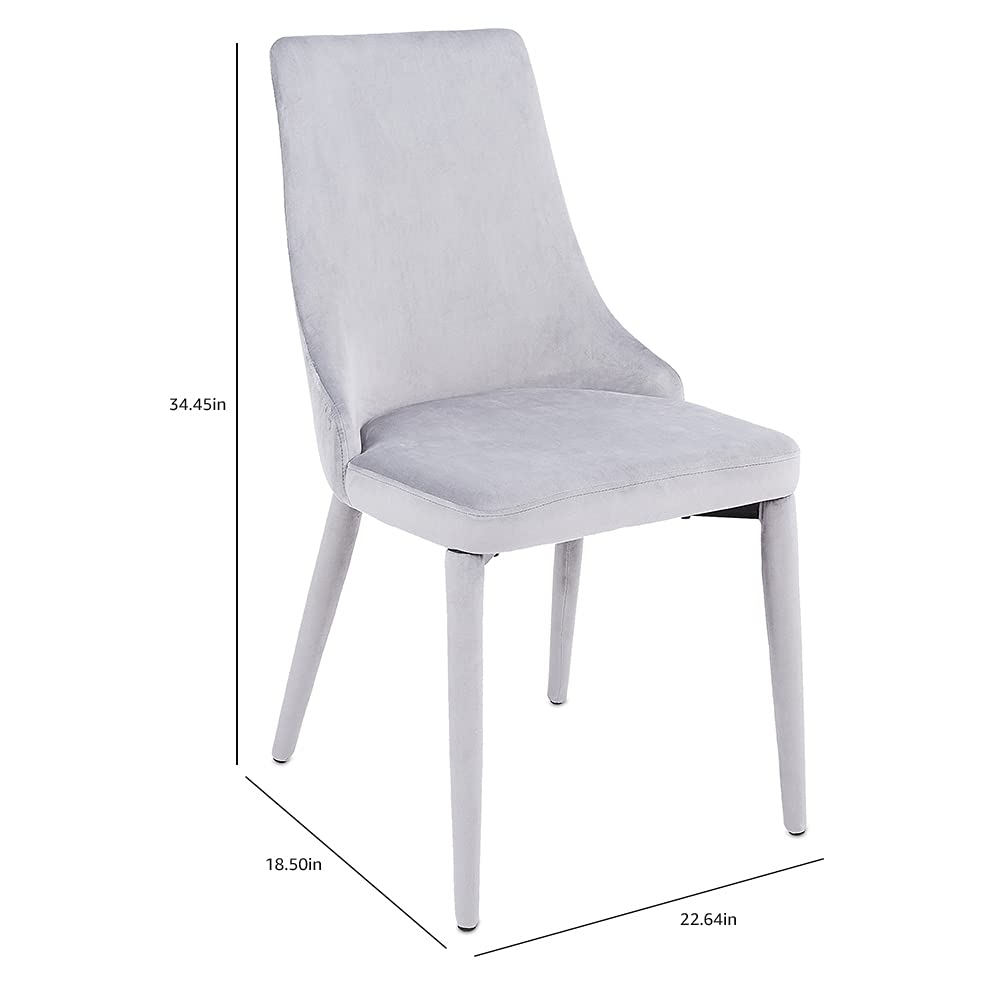 Mid Century Modern Dining Chairs Set of 2 - Gray Fabric Upholstered Side Chairs with Brown Metal Legs for Living Room & Kitchen | Comfortable Seating for Home, Office & Restaurant