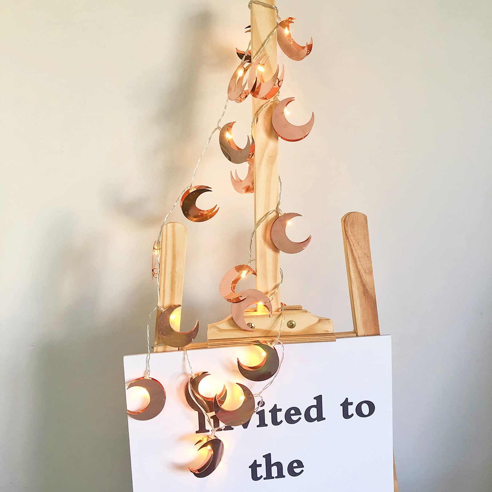 Rose Gold Moon String Lights - 19.7ft 40 LED Battery Powered Fairy Lights with Copper Metal Lanterns for Bedroom, Wedding, Garden Decor | Romantic Ambiance Lighting for Outdoor Patio, Party, Home Decor (Rosa Gold Moon Lights)