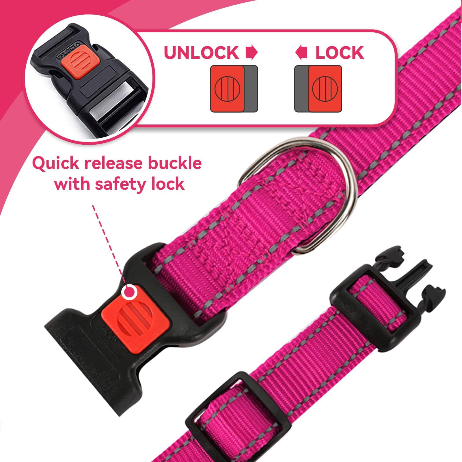 Reflective Adjustable Dog Collar with Quick Release Buckle - Ultra Soft Breathable Neoprene Pet Collar for Puppy, Small, Medium & Large Dogs - Perfect for Night Walks, Jogging & Outdoor Adventures