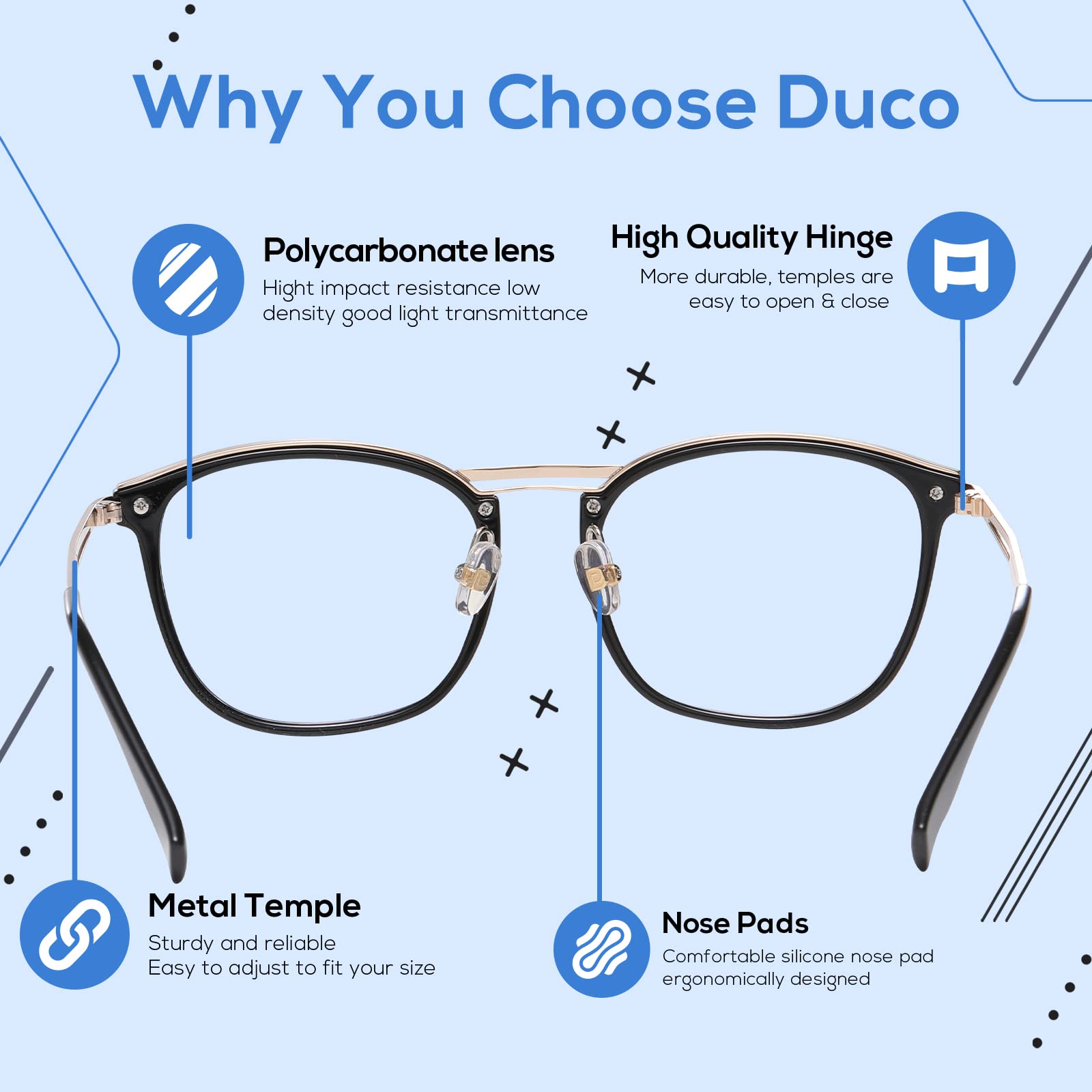 DUCO Blue Light Blocking Glasses for Men - Anti Blue Ray Computer Glasses with Retro Square Frame, Fashion Eyeglasses 5223 - Perfect for Gaming, Office Work & Screen Time Protection