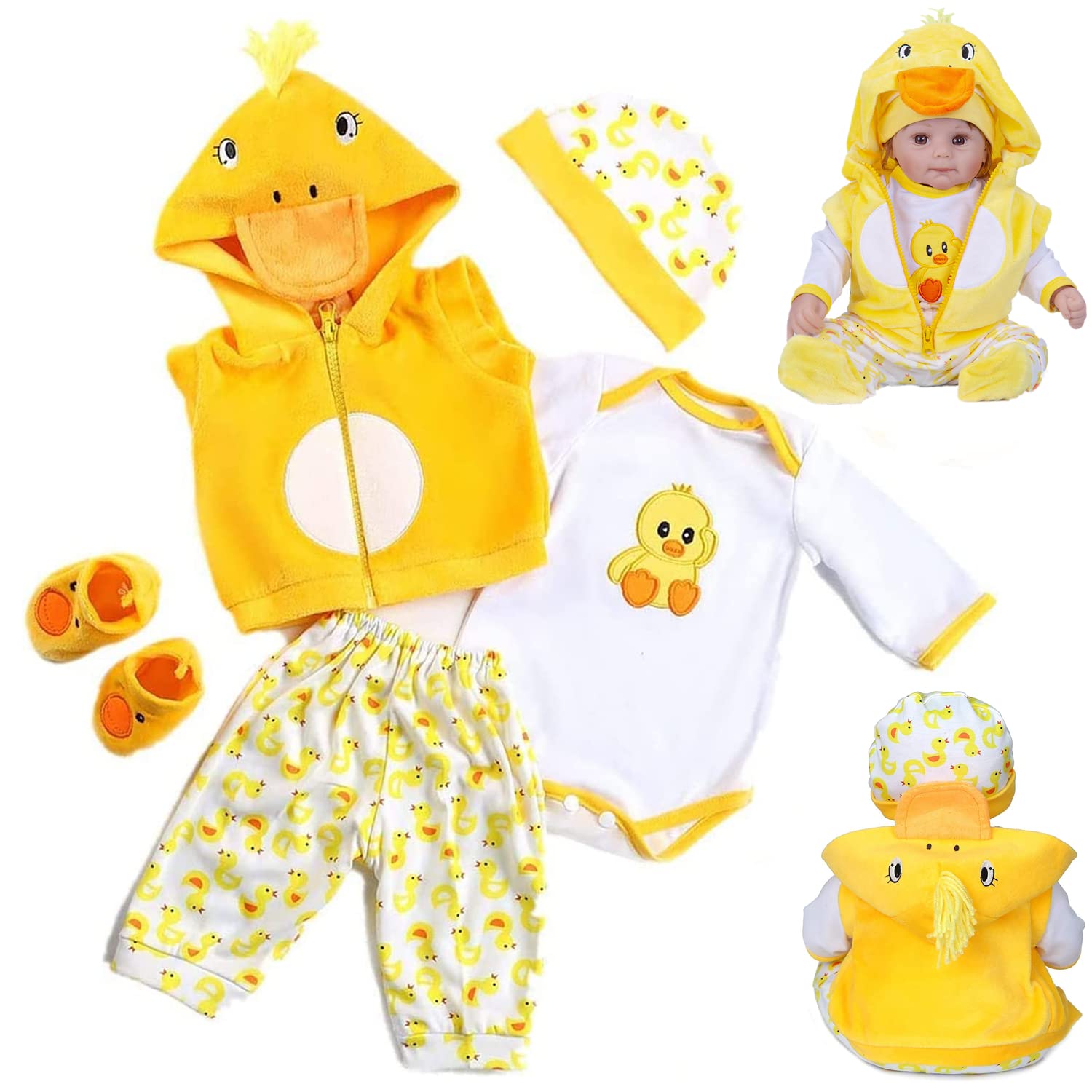 17-23 Inch Reborn Baby Doll Clothes Set - Yellow Duck Outfit for Newborn Girl & Boy (5pcs) | Super Cute Reborn Doll Accessories for Collectors & Gift Giving