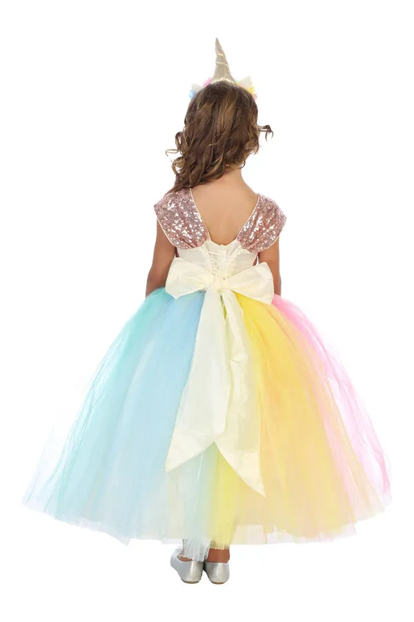 Gala Rainbow Unicorn Princess Dress for Girls - Sparkly Costume for Birthday Parties, Halloween & Dress-Up Play (Style 034)