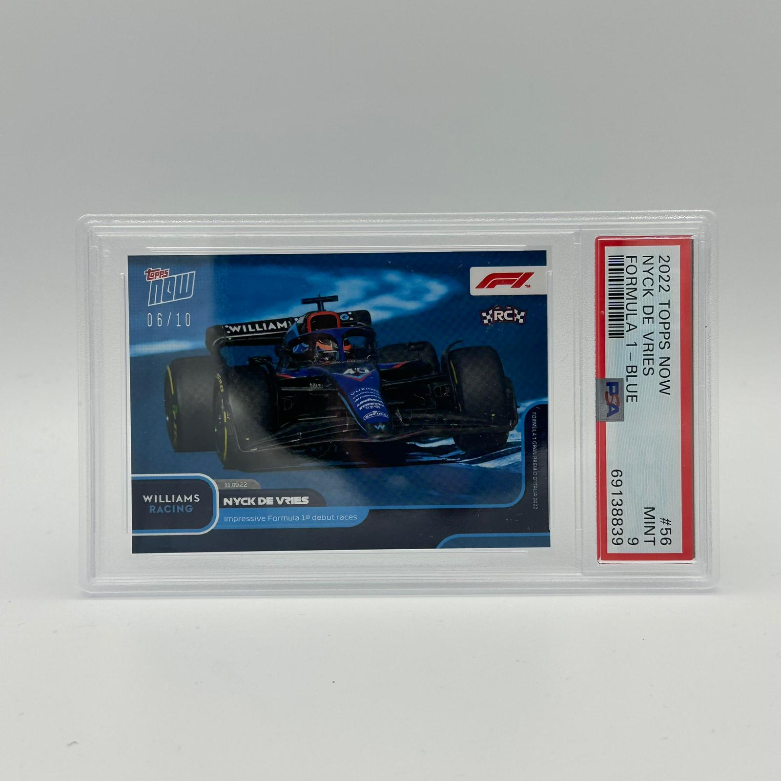 PSA 9 Graded 2006 Nyck de Vries Formula 1 Debut Rookie Card #056 Blue Parallel - Perfect for F1 Collectors and Racing Memorabilia Displays