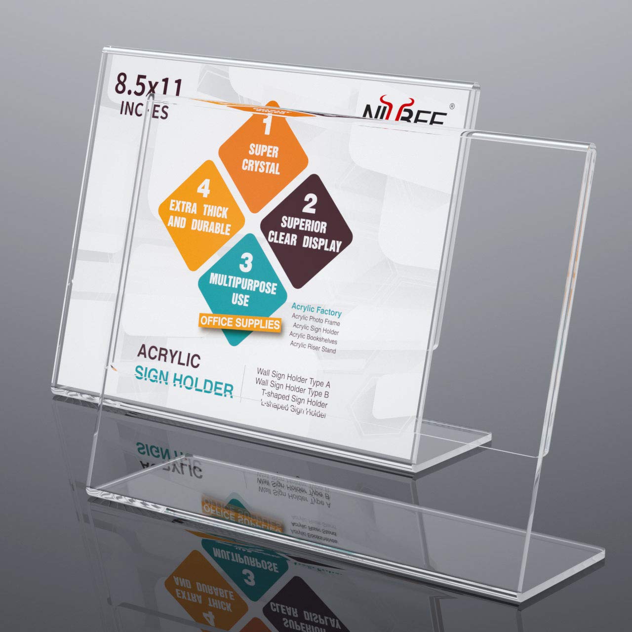 NIUBEE 8.5x11 Inches Acrylic Sign Holder 6 Pack - Clear Horizontal Plastic Document Frames with Slant Back for Flyers, Menus & Office Displays | Perfect for Restaurants, Retail Stores & Business Signage