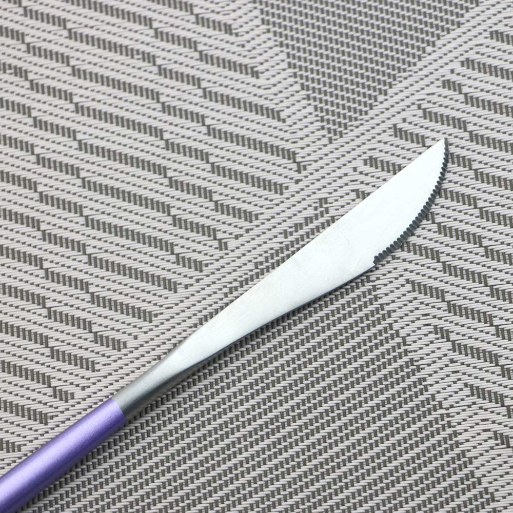 Premium 5-Piece Stainless Steel Flatware Set - 18/10 Rustproof Silverware for Home, Kitchen, Restaurant & Travel - Matte Finish with Purple Handle - Elegant Dining Utensils for Everyday Meals, Dinner Parties & Outdoor Picnics