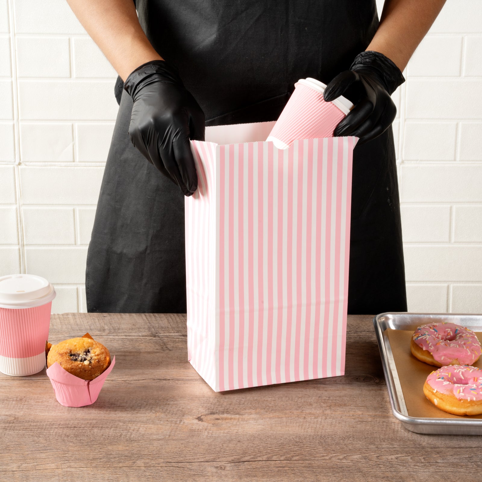 Pink and White Striped Paper Bags - 12 lb, 7 x 4.25 x 12.5 Inches - 100 Count Box - Perfect for Party Favors, Gift Packaging, and Retail Shopping Bags