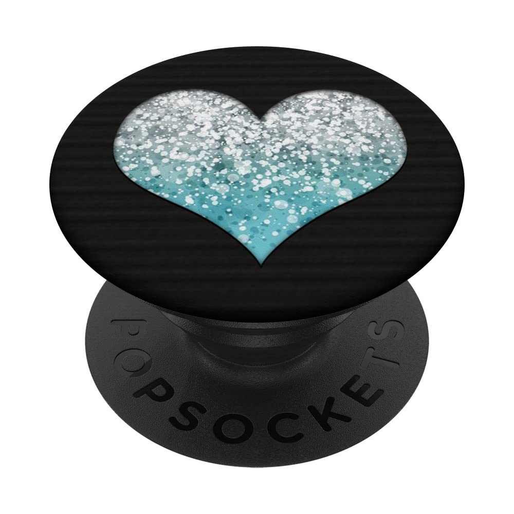 Light Blue Pattern Heart Phone Grip for Girls & Kids - Black Adhesive PopGrip by PopSockets - Perfect for School, Travel, and Everyday Use