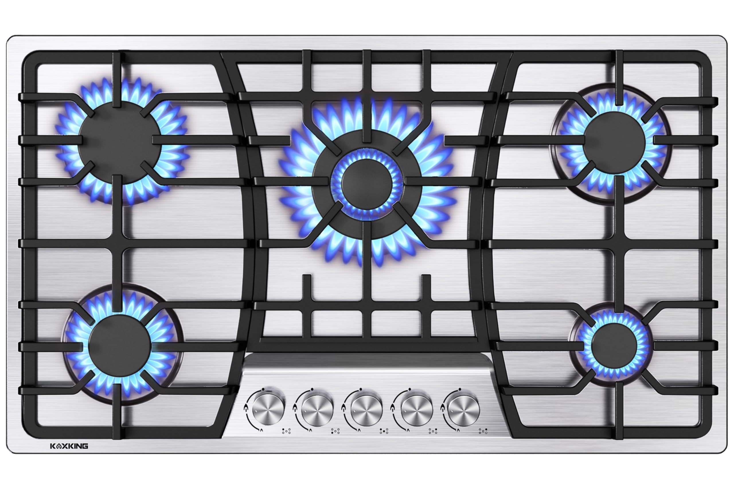 36 Inch 5-Burner Built-In Gas Cooktop with Thermocouple Protection - Stainless Steel Propane Stove Top for Professional Kitchens & Home Cooking