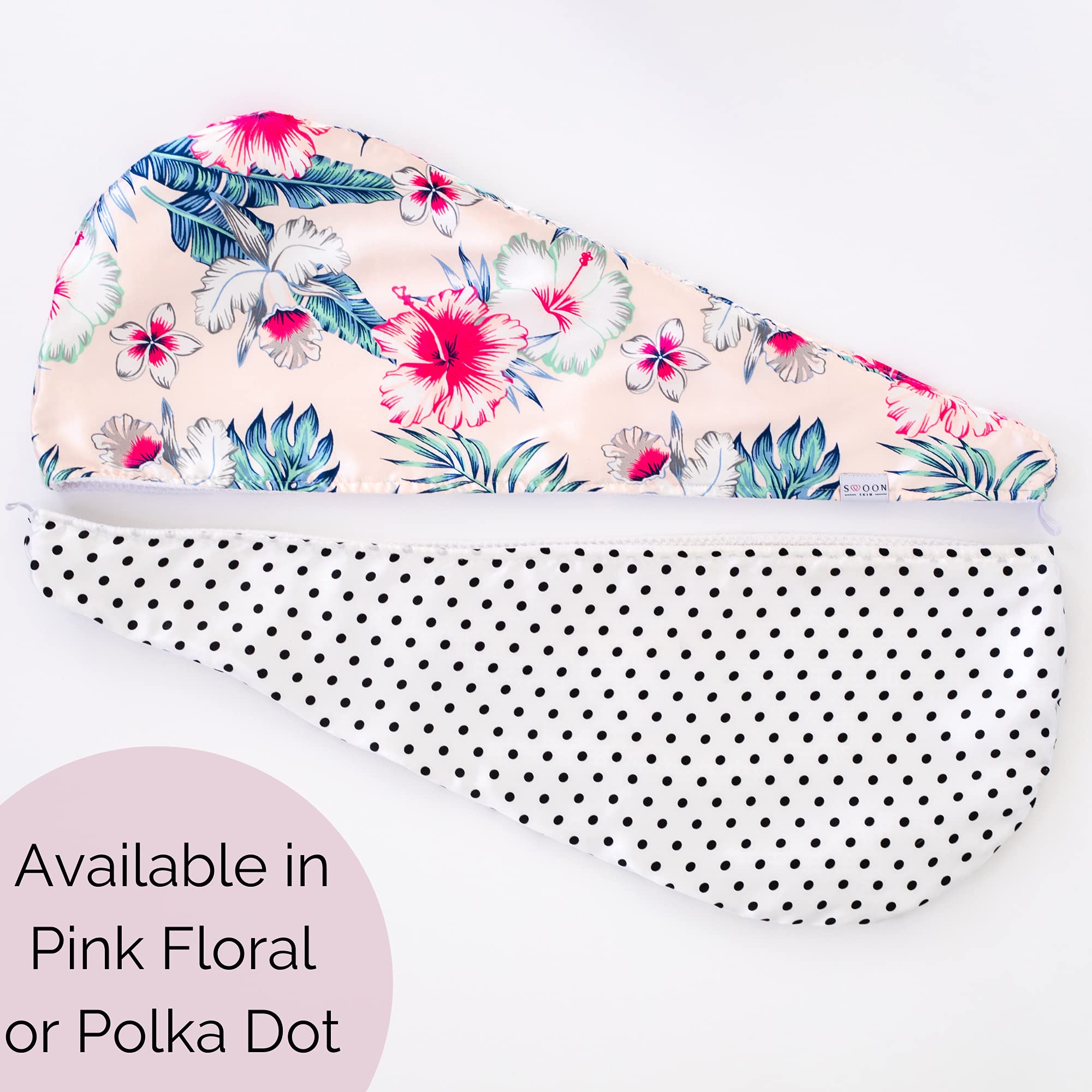 Polka Dot Reversible Satin Hair Towel Wrap for Women - Soft & Absorbent Hair Turban for Drying Wet Hair - Perfect for Shower, Spa, Salon & Home Use