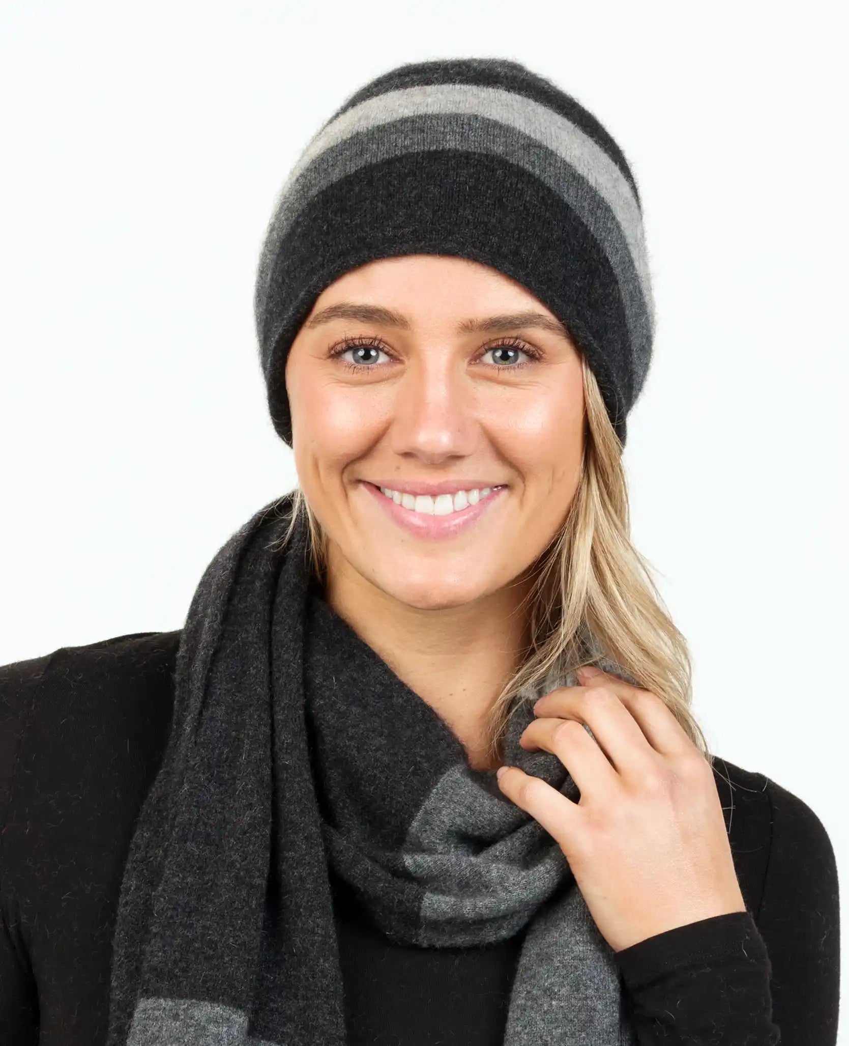 Charcoal Stripe Travel Beanie Hat for Men & Women - Soft Winter Knit Skull Cap - NX825 - Perfect for Outdoor Activities, Hiking, and Cold Weather Fashion
