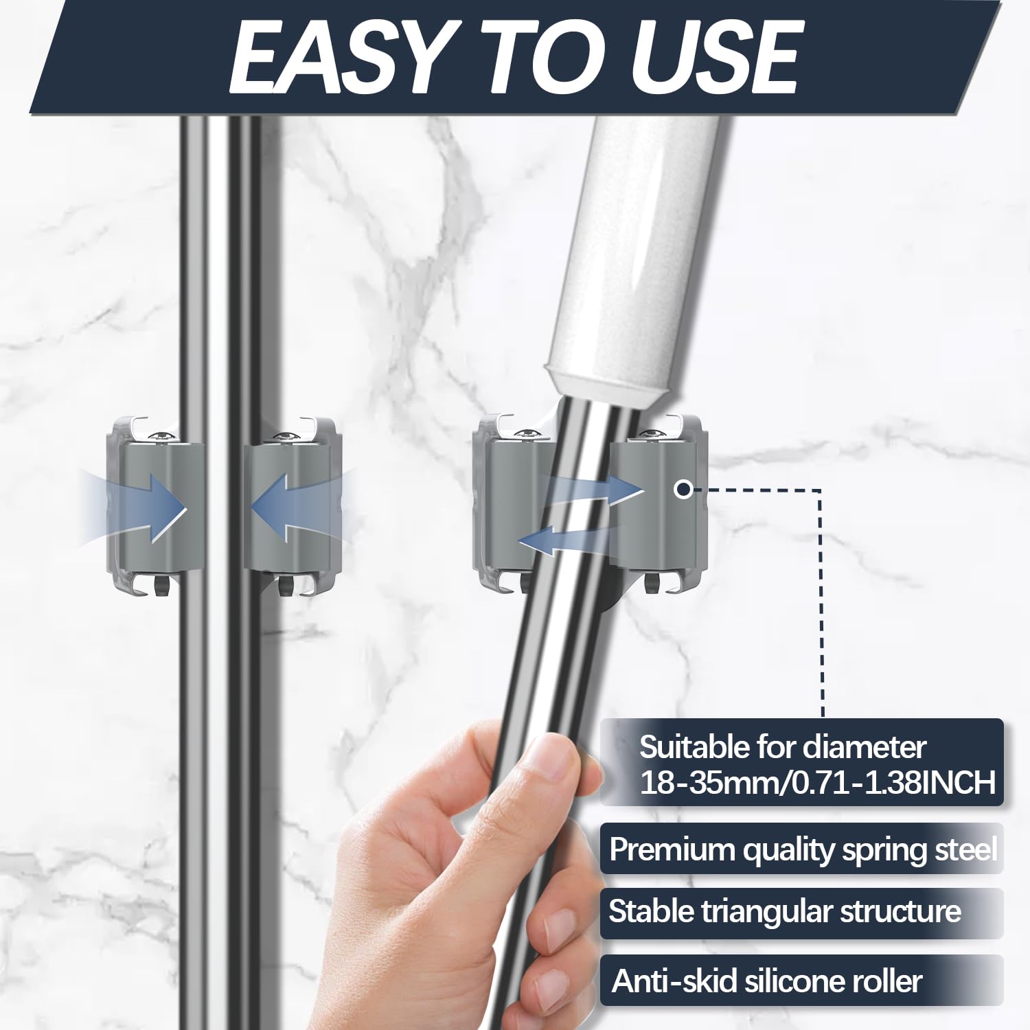 **6-Pack Heavy Duty Wall Mount Broom Holder - 3-H Mop and Broom Hanger Organizer for Shovels, Rakes & Yard Tools - 1KG Capacity, Space-Saving Grey Storage for Shed, Kitchen, Laundry, Bathroom & Garden**