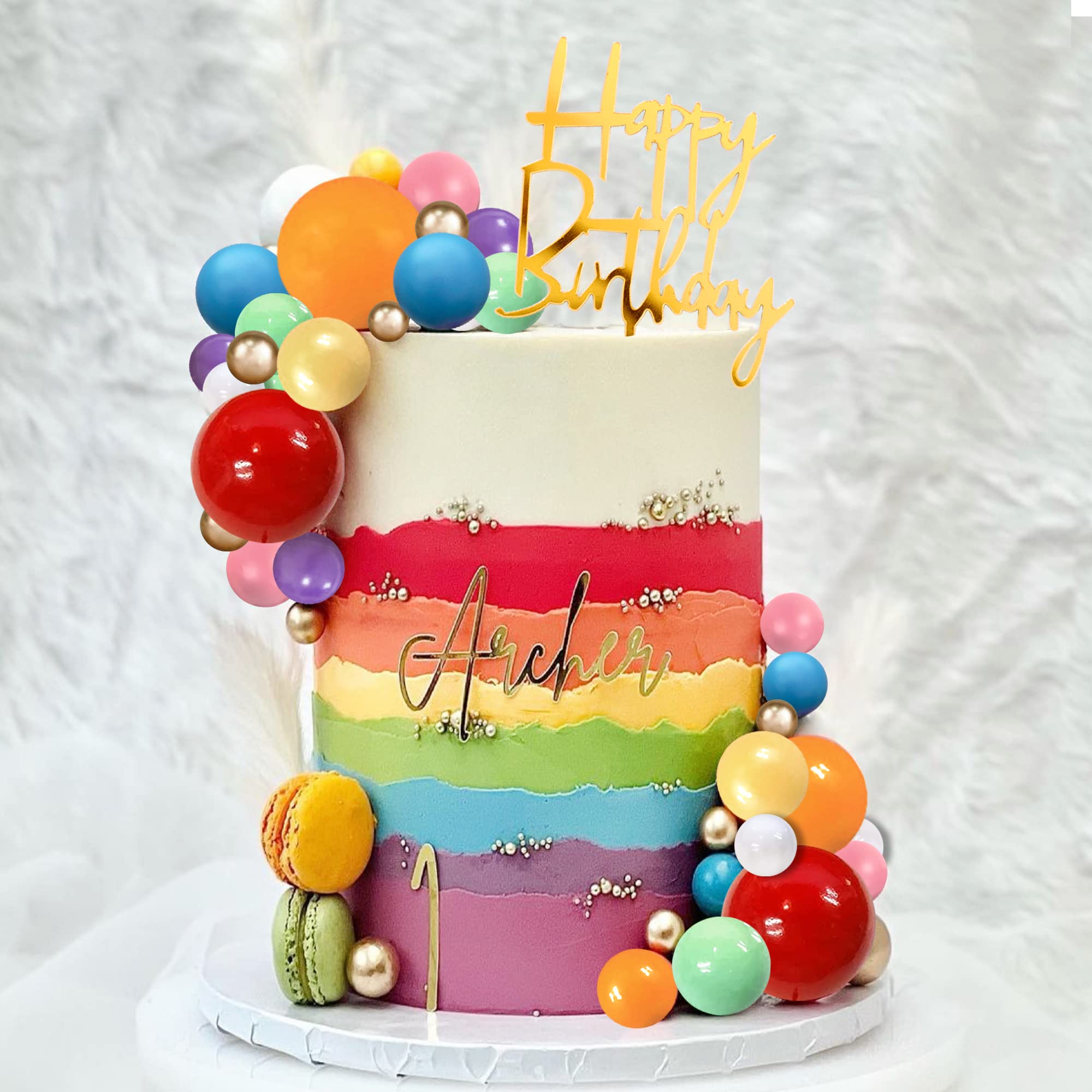 Vibrant Rainbow Cake Topper Set - Colorful Ball Decorations for Happy Birthday, Wedding & Baby Shower Cakes | Party Supplies (Multicolor) - Perfect for Birthday Celebrations, Wedding Receptions & Baby Shower Desserts