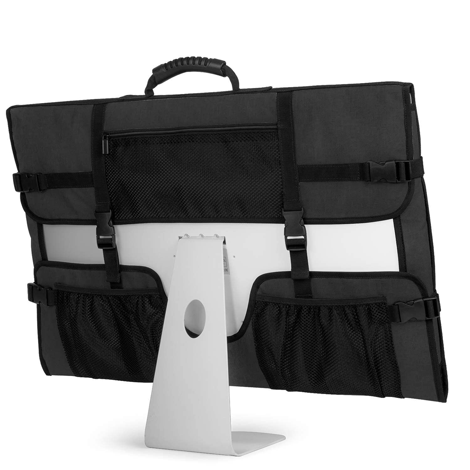 CURMIO Black Patented Tote Bag with Rubber Handle - Portable Travel Bag for 27-inch iMac Monitor & Accessories | Perfect for Office, Commuting & Tech Travel
