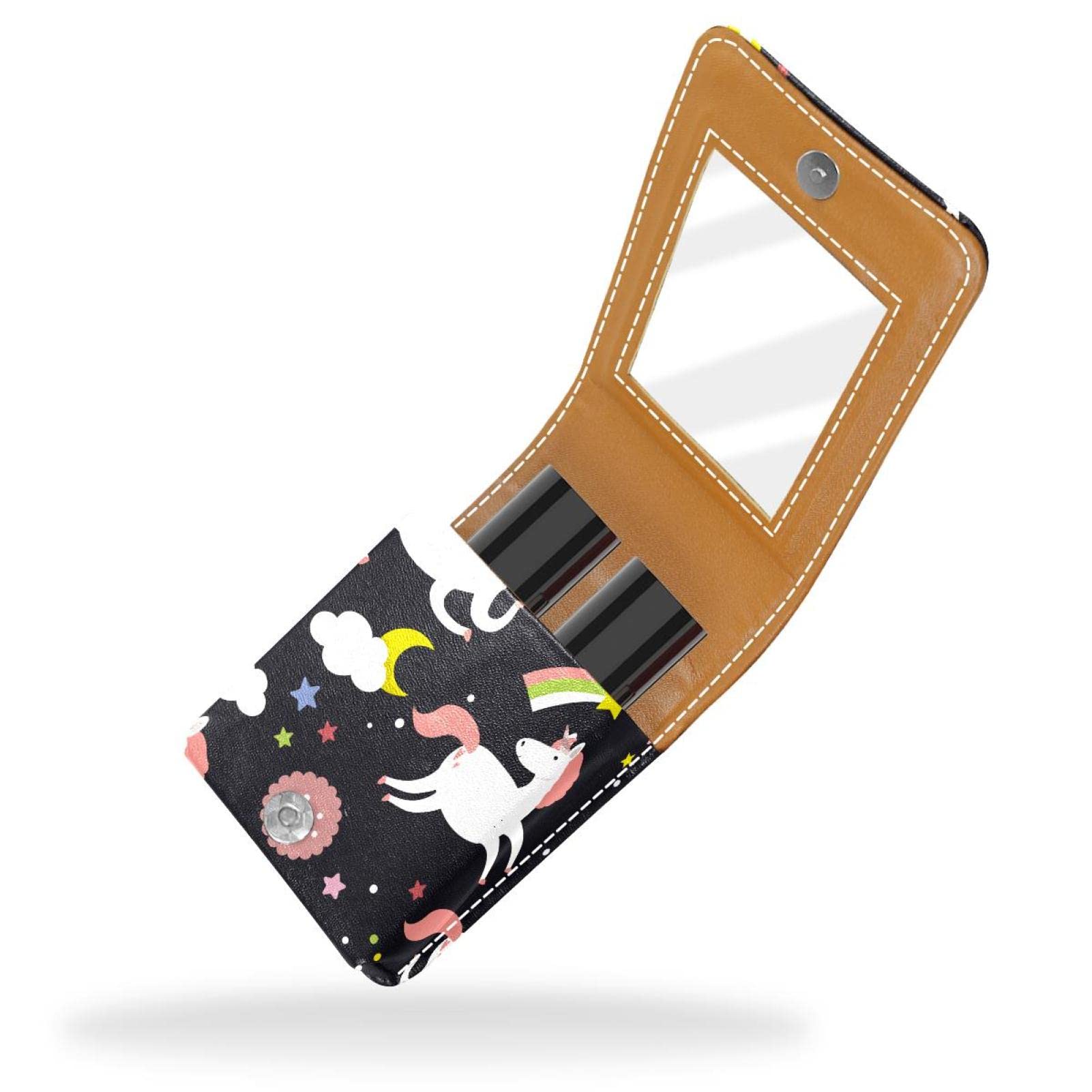 Personalized Lipstick Case - Portable Makeup Bag & Cosmetic Pouch Organizer for Lipsticks - Cute Unicorn Cupcake Stars Design on Black Background - Perfect for Travel, Home, and Gift Giving