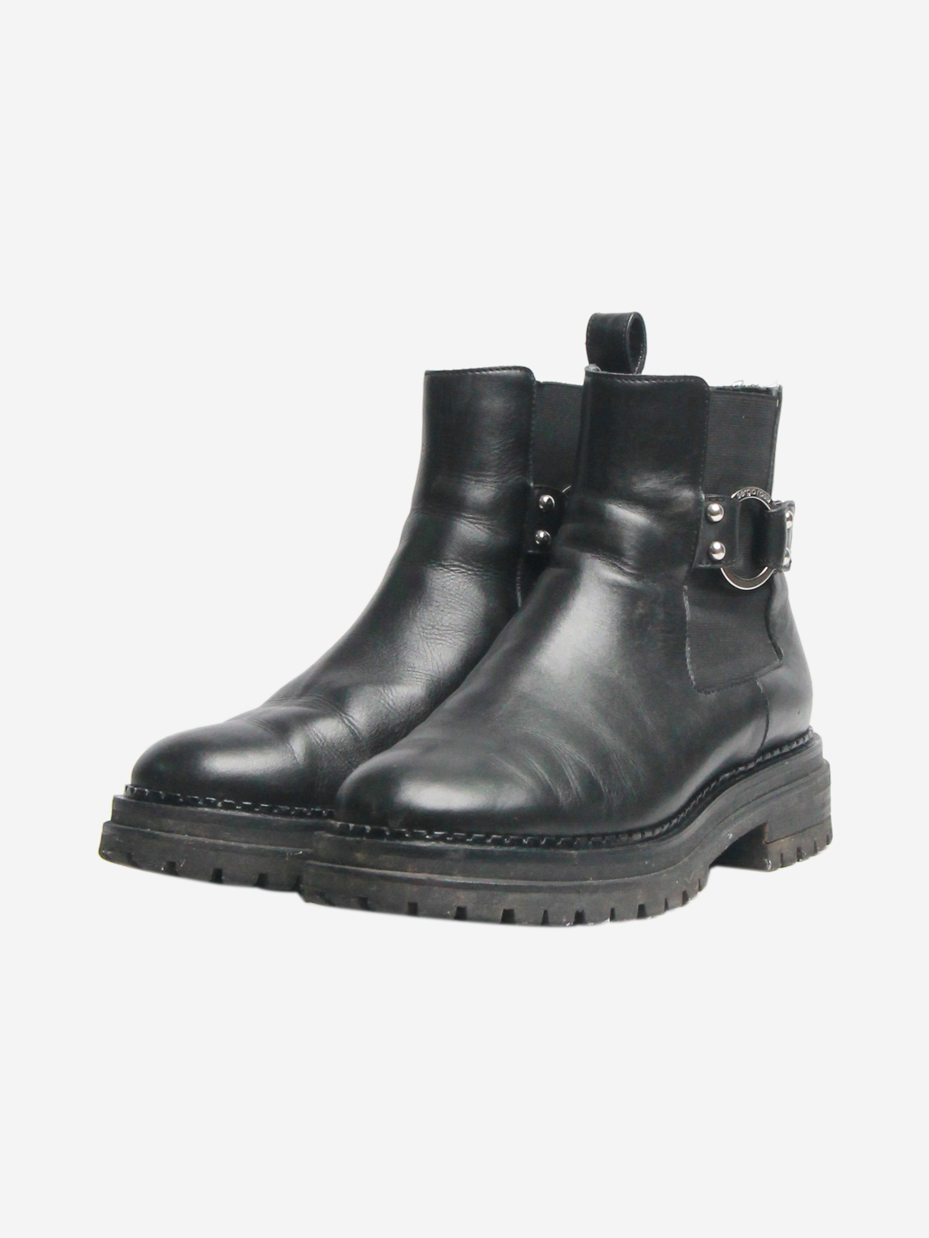 Black Motor Chelsea Boots for Women - Size EU 38 (US 7.5) - Stylish Ankle Boots for Casual Wear, Office & Night Out