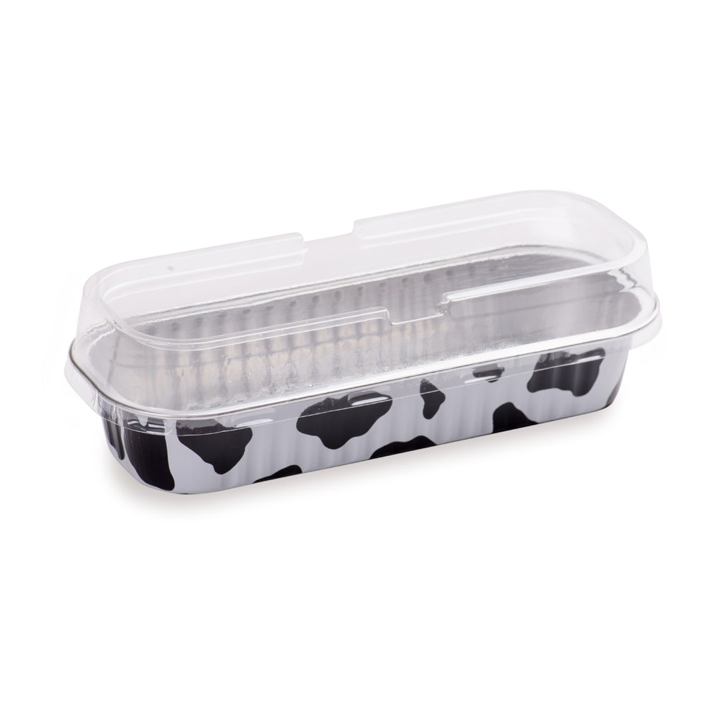 7 oz Rectangle Cow Lines Aluminum Baking Loaf Pan with Plastic Dome Lid - 6.5