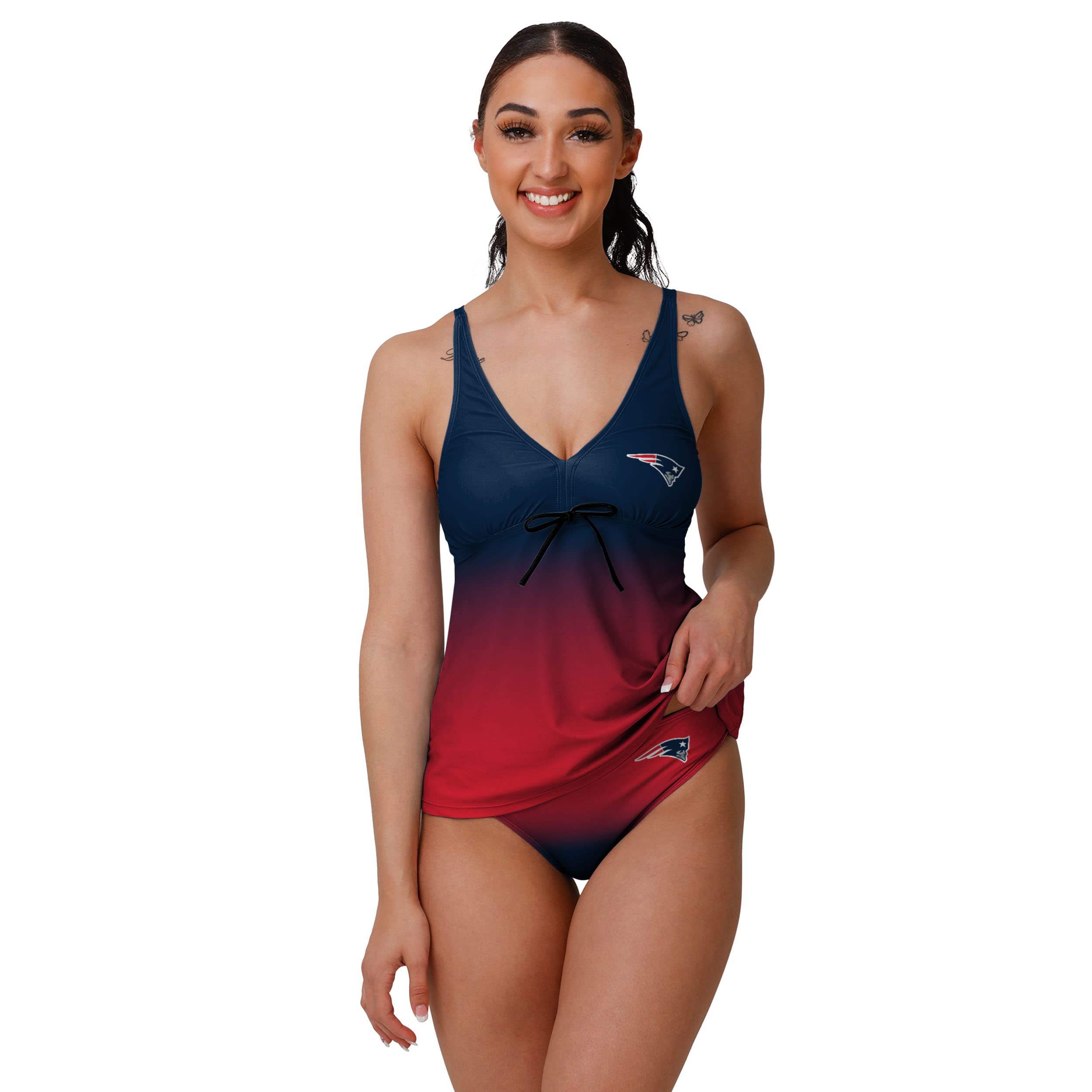FOCO New England Patriots NFL Women's Gradient Tankini Swimsuit - Perfect for Beach, Pool, and Game Day Outfits