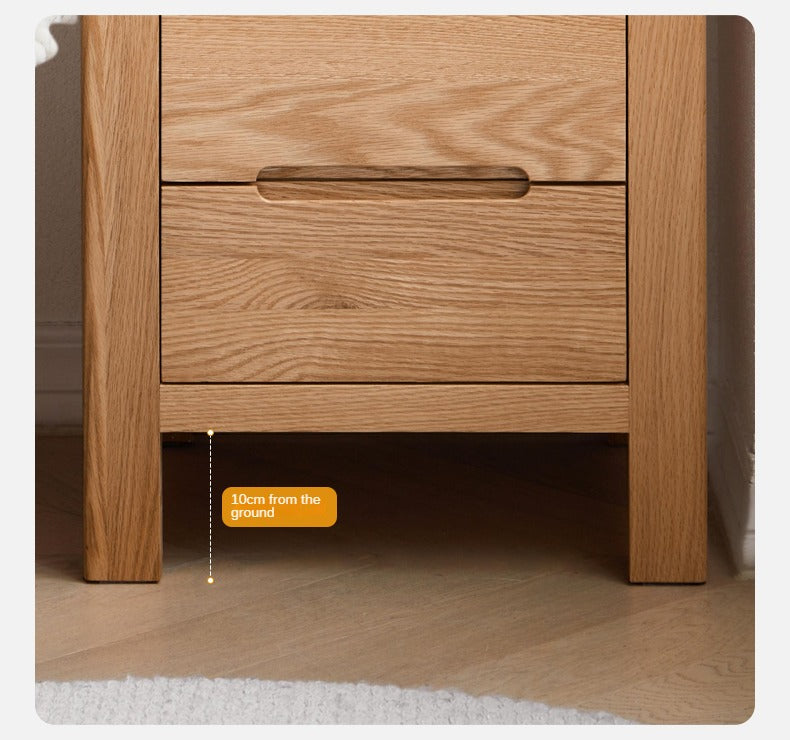 Solid Oak Wood Nightstand with 3 Drawers - Bedside Table for Bedroom, Living Room, or Office Storage