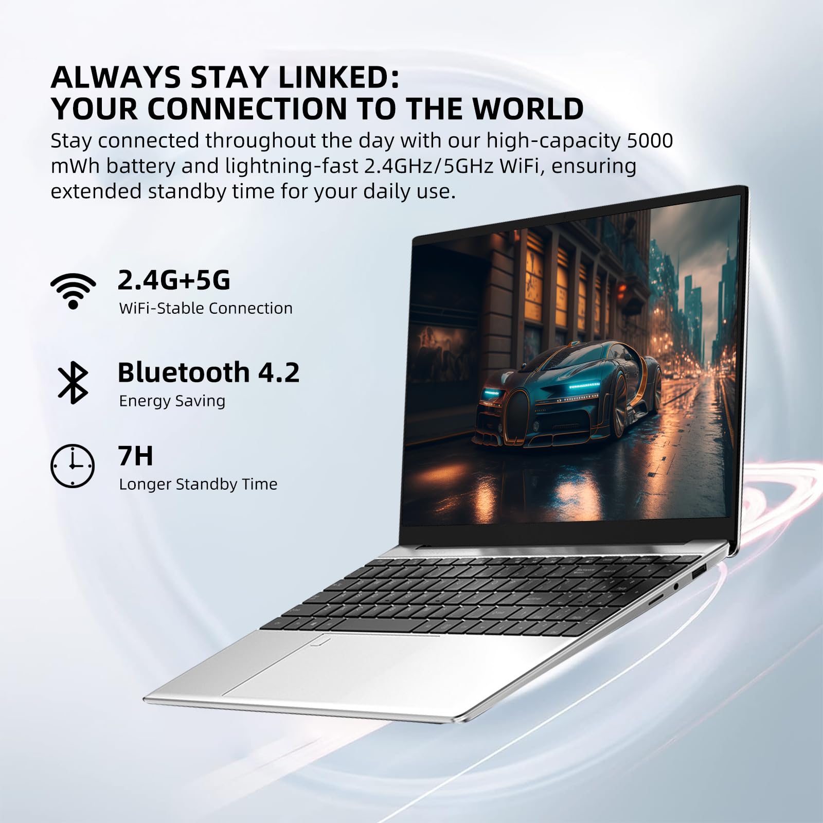 Aichiw 15.6 Inch Laptop - Windows 11, 16GB RAM, 128GB SSD, Intel Celeron Quad-Core Processor up to 2.9GHz, Lightweight Notebook with Dual Band WiFi, Fingerprint Security, Backlit Keyboard - Silver | Perfect for Work, Study & Home Office Use