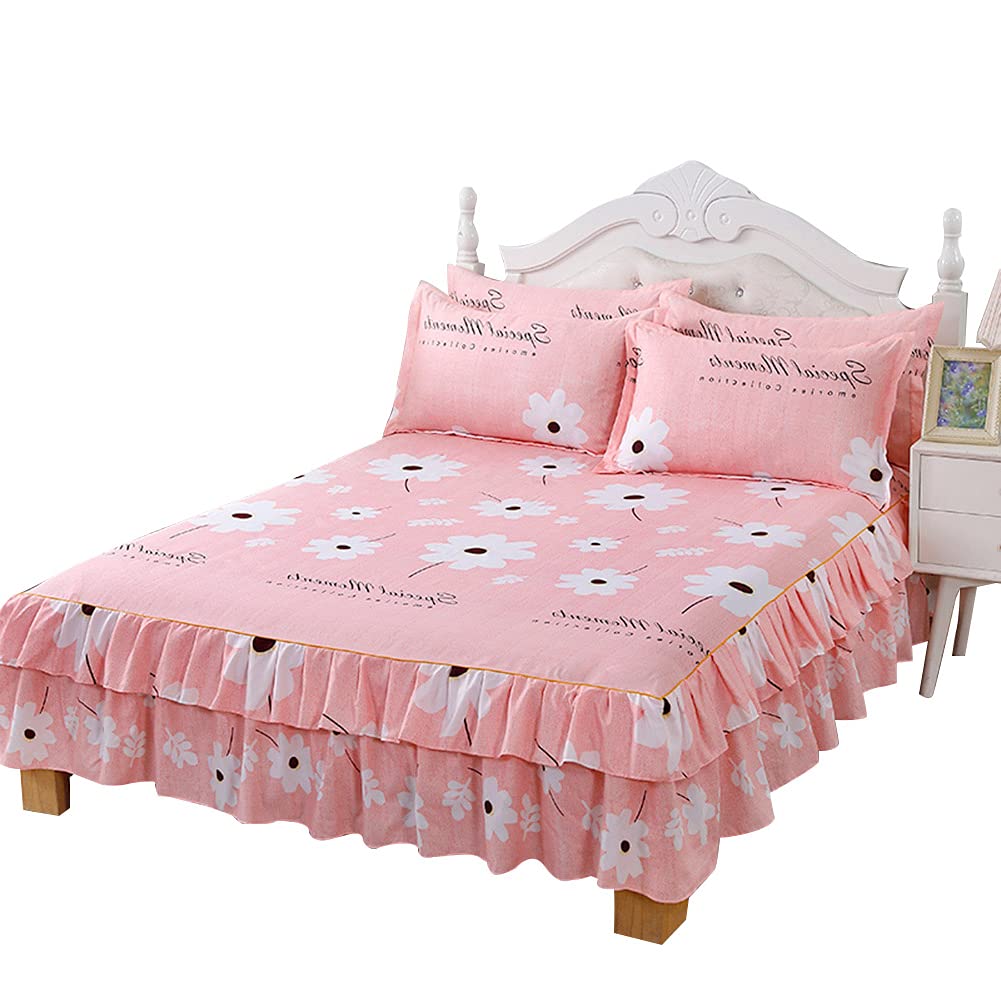 Elegant Ruffle-Pleated Bed Skirt & Bedding Set - Breathable 150x200cm Bed Sheet with 2 Pillowcases (48x74cm) for Cozy Home Decor | Perfect for Master Bedroom, Guest Room & Airbnb Styling