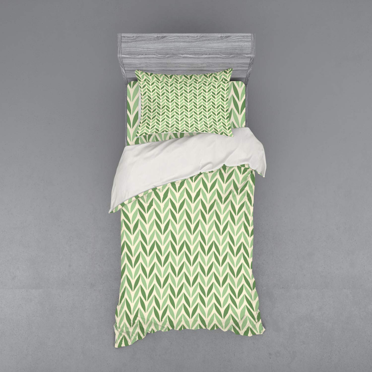 Ambesonne Retro Duvet Cover Set - Vibrant Green Spring Leaves Gardening Theme, 3-Piece Twin Size Bedding with Sham & Fitted Sheet | Nature-Inspired Home Decor for Spring Bedroom Refresh