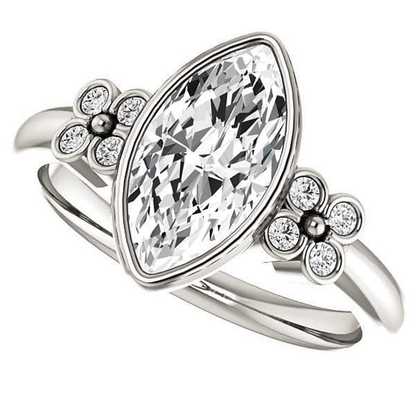 4 CT Marquise Cut Colorless Moissanite Engagement Ring for Women - Sterling Silver/Solid Gold Wedding Band Set - Diamond Solitaire Bezel Setting - Perfect for Proposals, Anniversaries & Bridal Jewelry