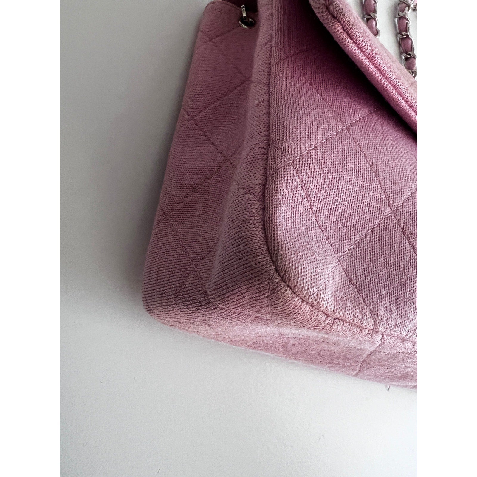 Chanel Light Pink Quilted Jersey Cotton Single Flap Shoulder Bag - Luxury Designer Handbag for Women, Perfect for Date Night & Special Occasions