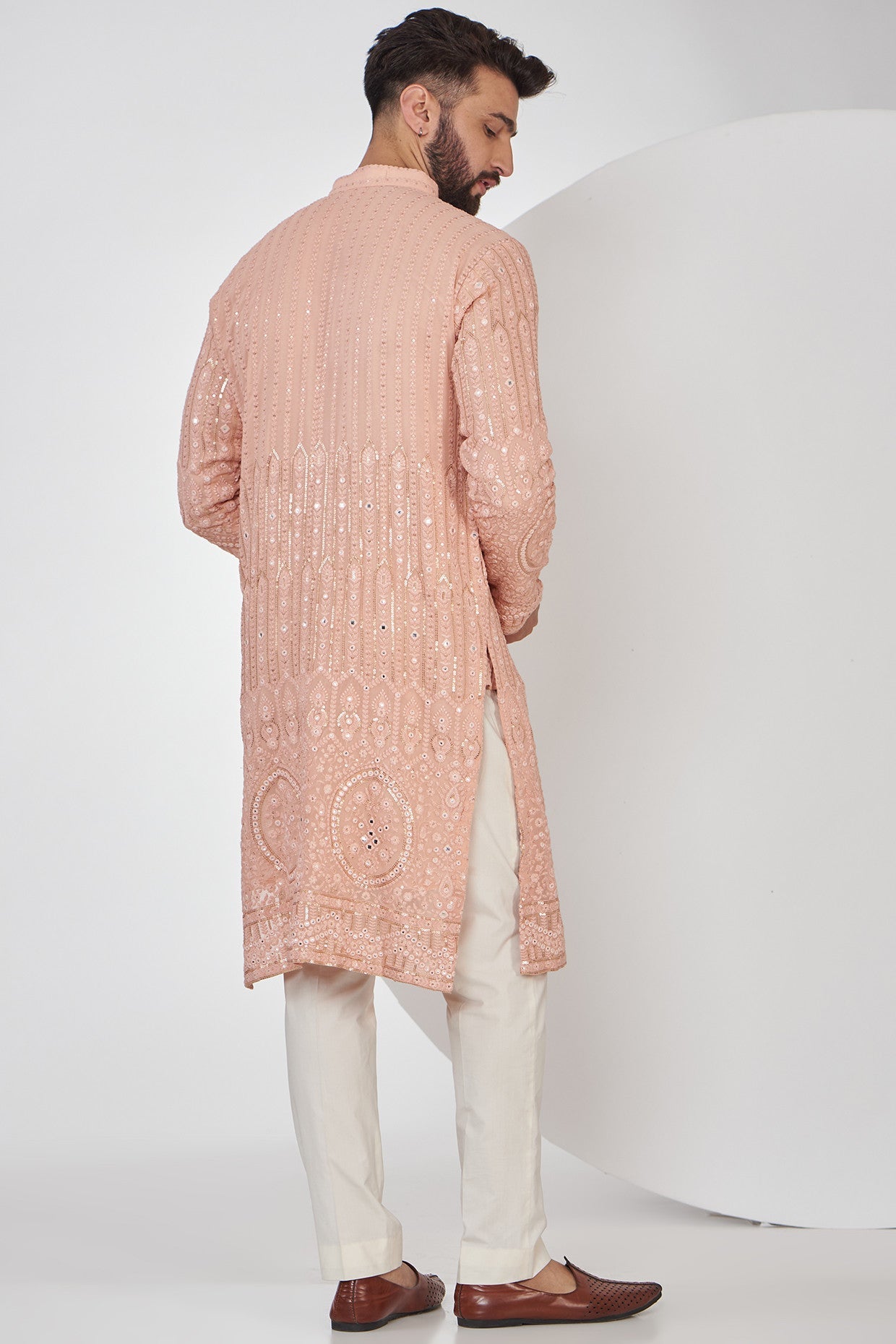 Exquisite Peach Chikankari Kurta with Intricate Border Embroidery - Elegant Indian Traditional Wear for Festivals, Weddings & Special Occasions