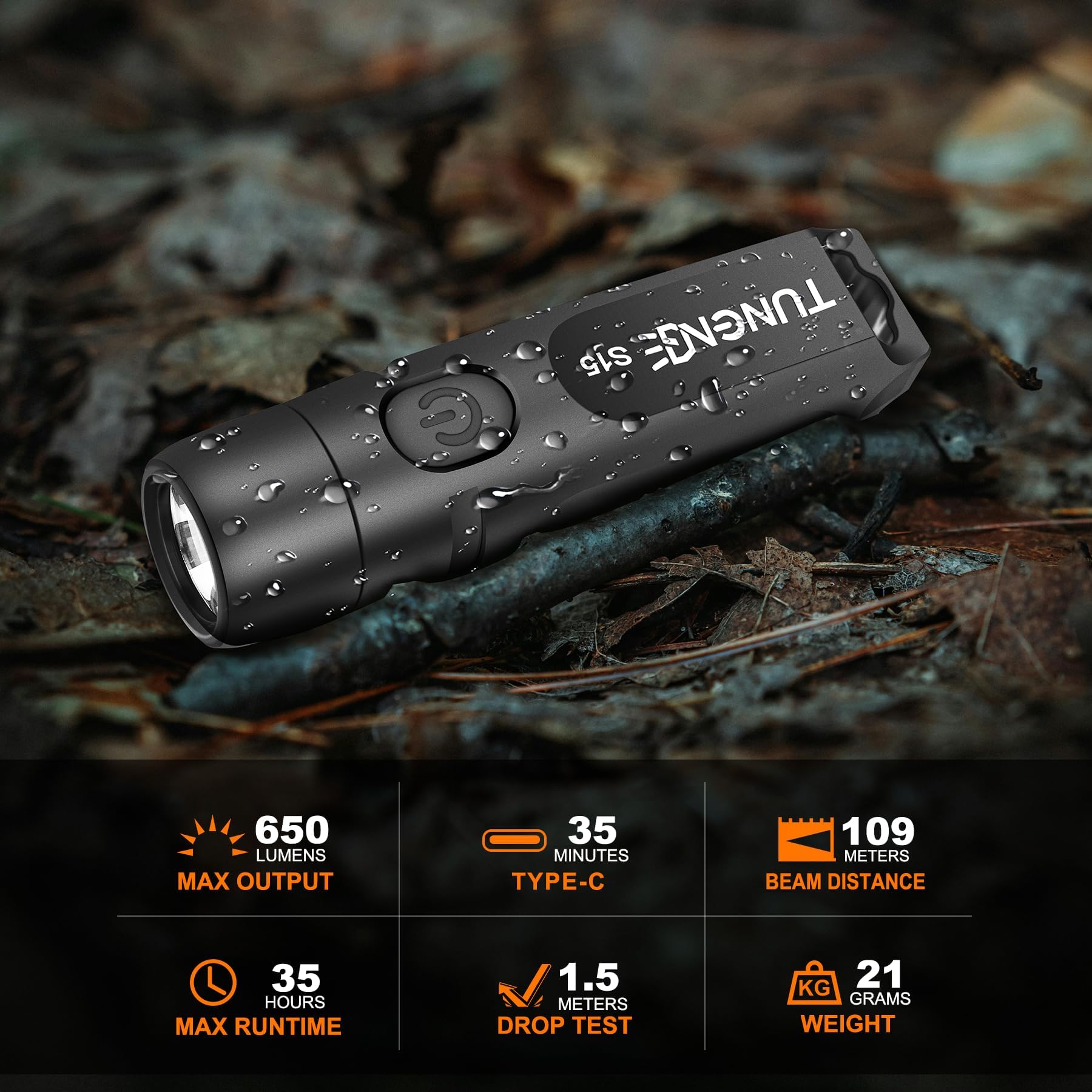 650 Lumens Rechargeable Keychain Flashlight - Ultra Bright Mini EDC Pocket Flashlight for Camping, Hiking, Emergency, Power Outages & Everyday Carry (Black)