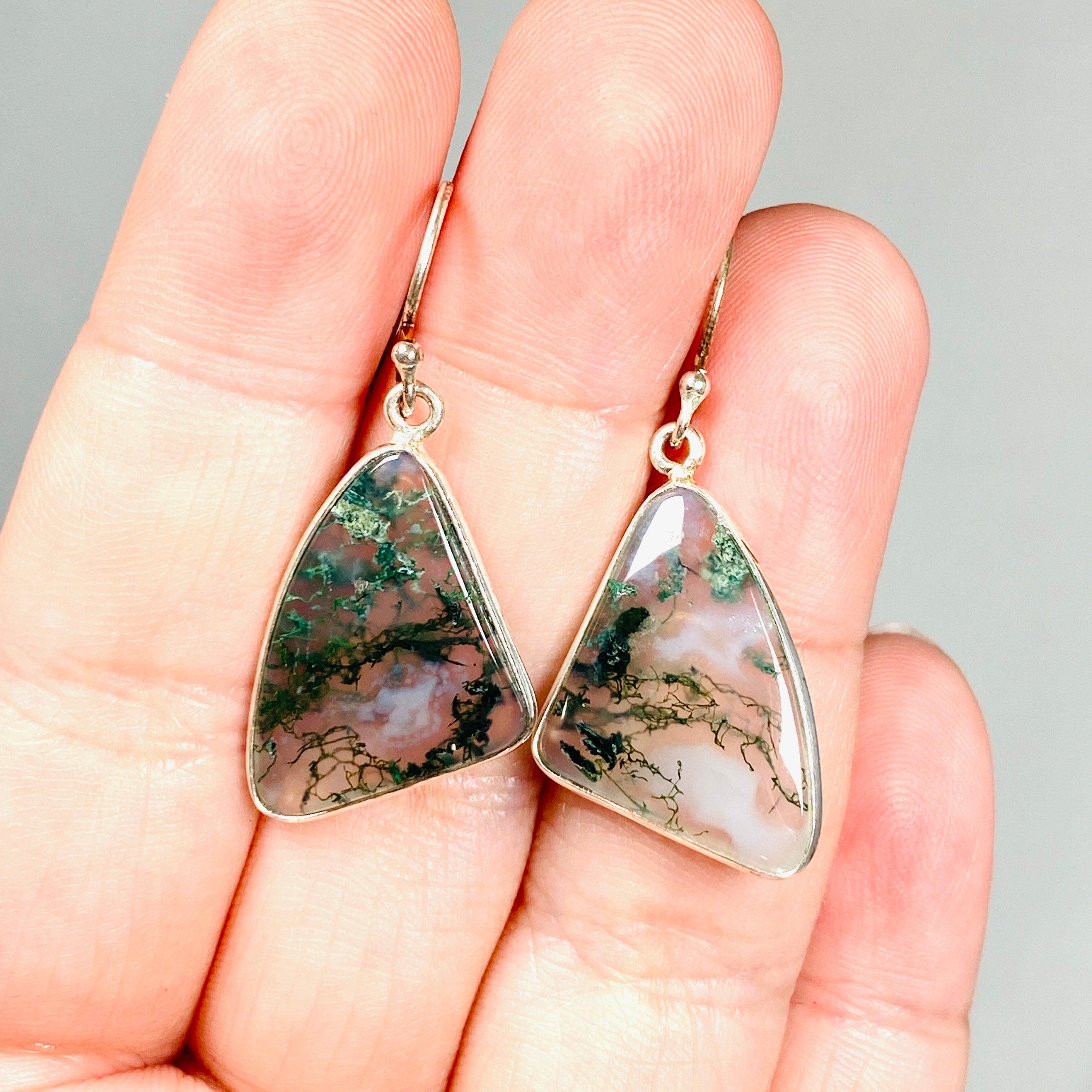 Natural Moss Agate Freeform Earrings KEGJ1311 - Handmade Boho Jewelry for Women, Unique Dangle Earrings for Everyday Wear & Special Occasions