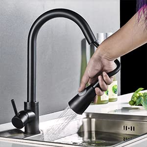 Klabb HB-3 Kitchen Faucet Sprayer Head Replacement - 3 Function Pull Down Faucet Spray Head with G1/2 Connector, Matte Black Finish - Perfect for Kitchen Sink, Dishwashing, and Food Prep
