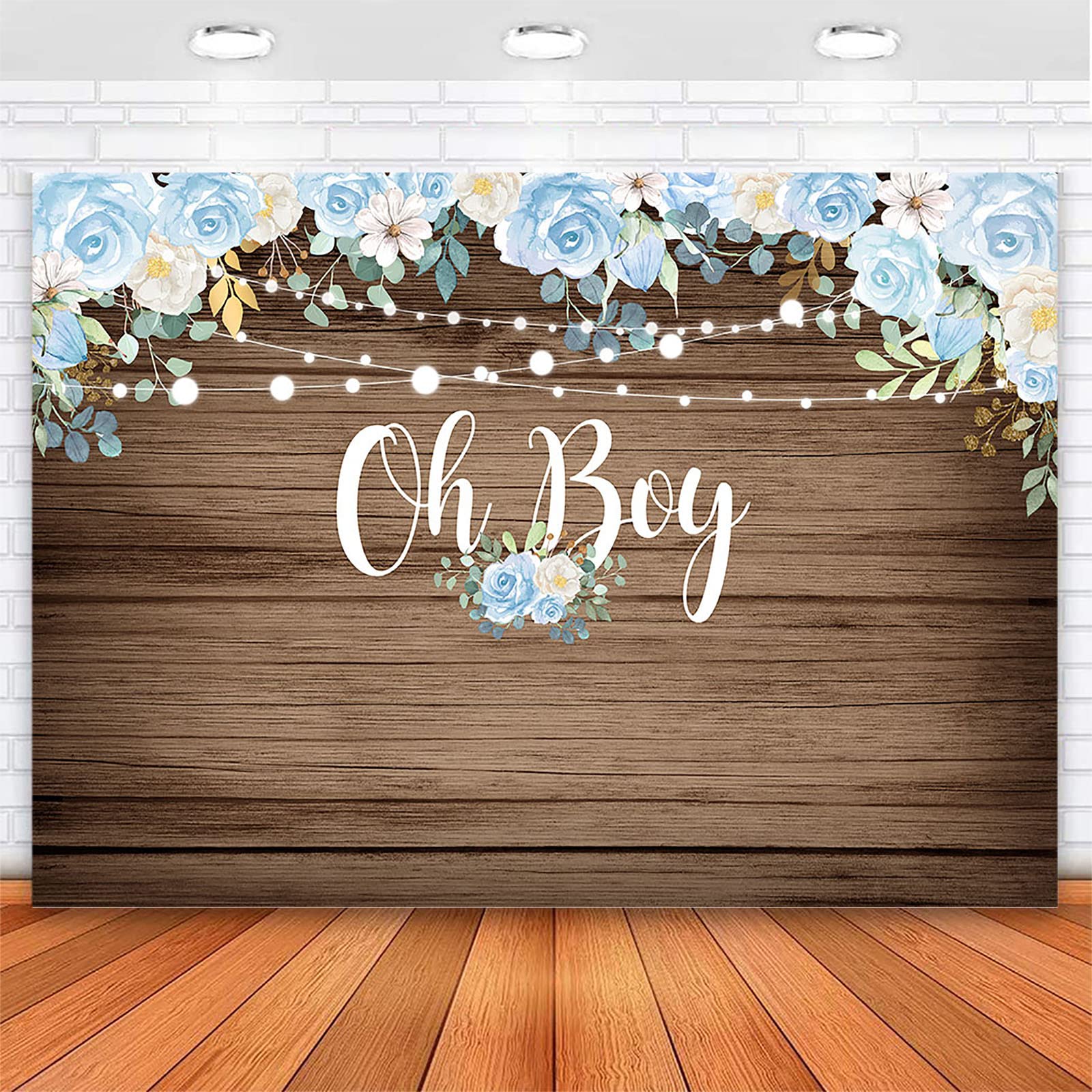 Avezano Rustic Blue Floral Baby Shower Backdrop - Boho Boy Baby Shower Decorations, Nursery Wall Decor, Gender Reveal Party Supplies - Perfect for Baby Showers, Birthday Parties & Photo Backdrops
