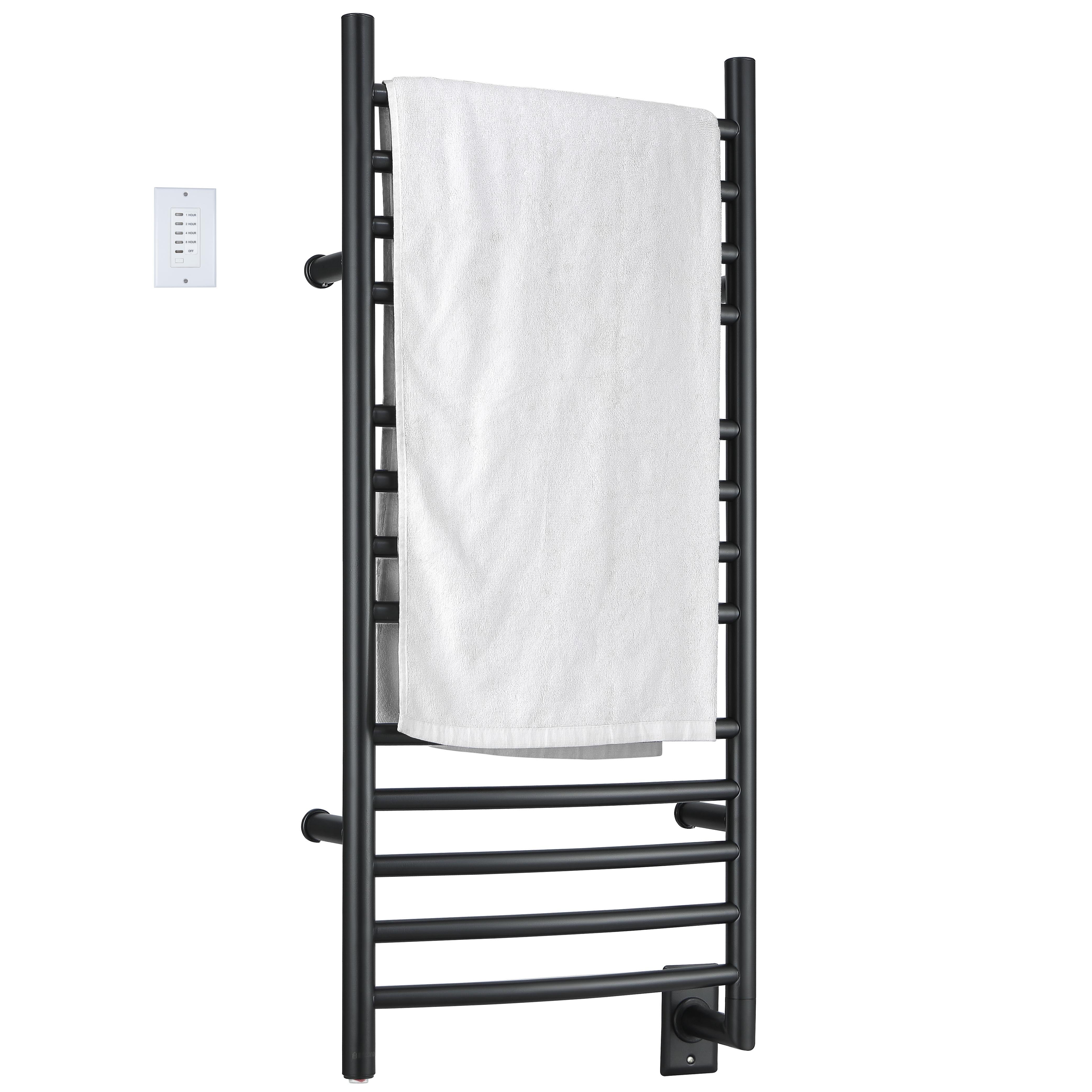 Ancona Svelte Rounded 13 Bar Hardwired Towel Warmer with Wall Countdown Timer - Matte Black Bathroom Heater for Luxury Spa, Hotel & Home Use