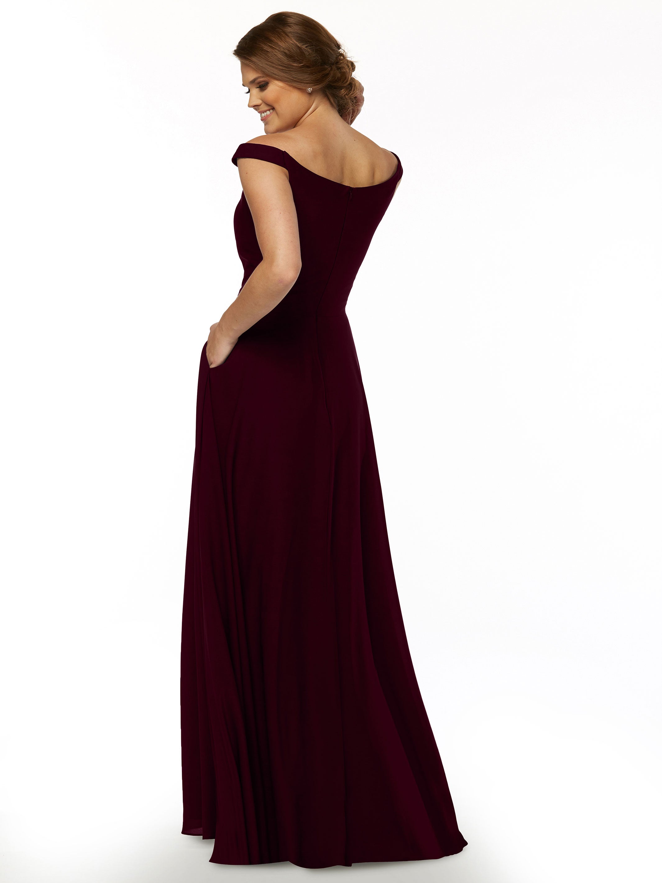 Elegant Off-the-Shoulder Stretch Chiffon A-Line Bridesmaid Dress - Perfect for Weddings, Parties & Formal Events (Style 83005)