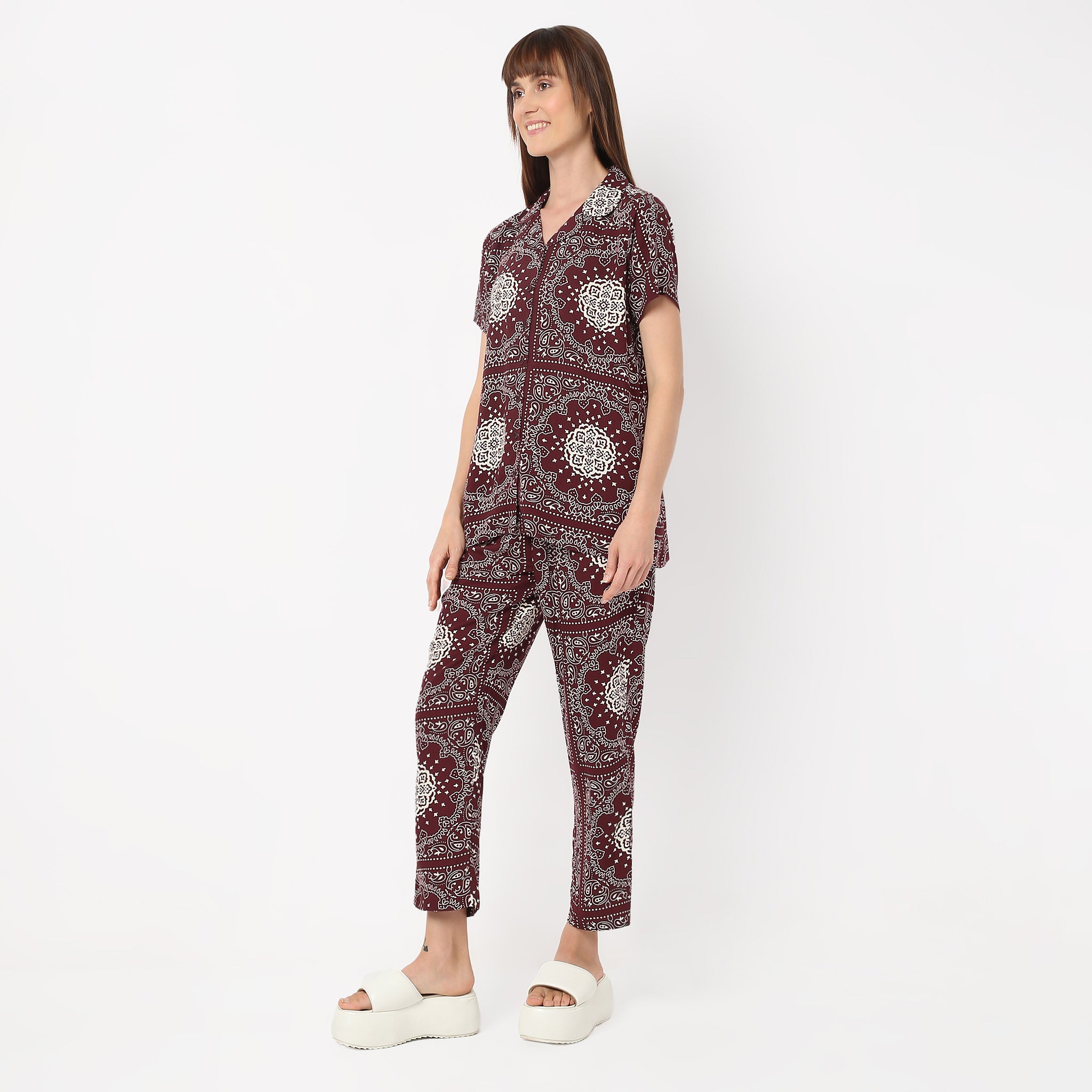 Stylish Lapel Collar Short Sleeve Printed Lounge & Sleep Set - Comfortable Pajama and Shirt for Women | Perfect for Home Relaxation, Sleepwear & Casual Outfits