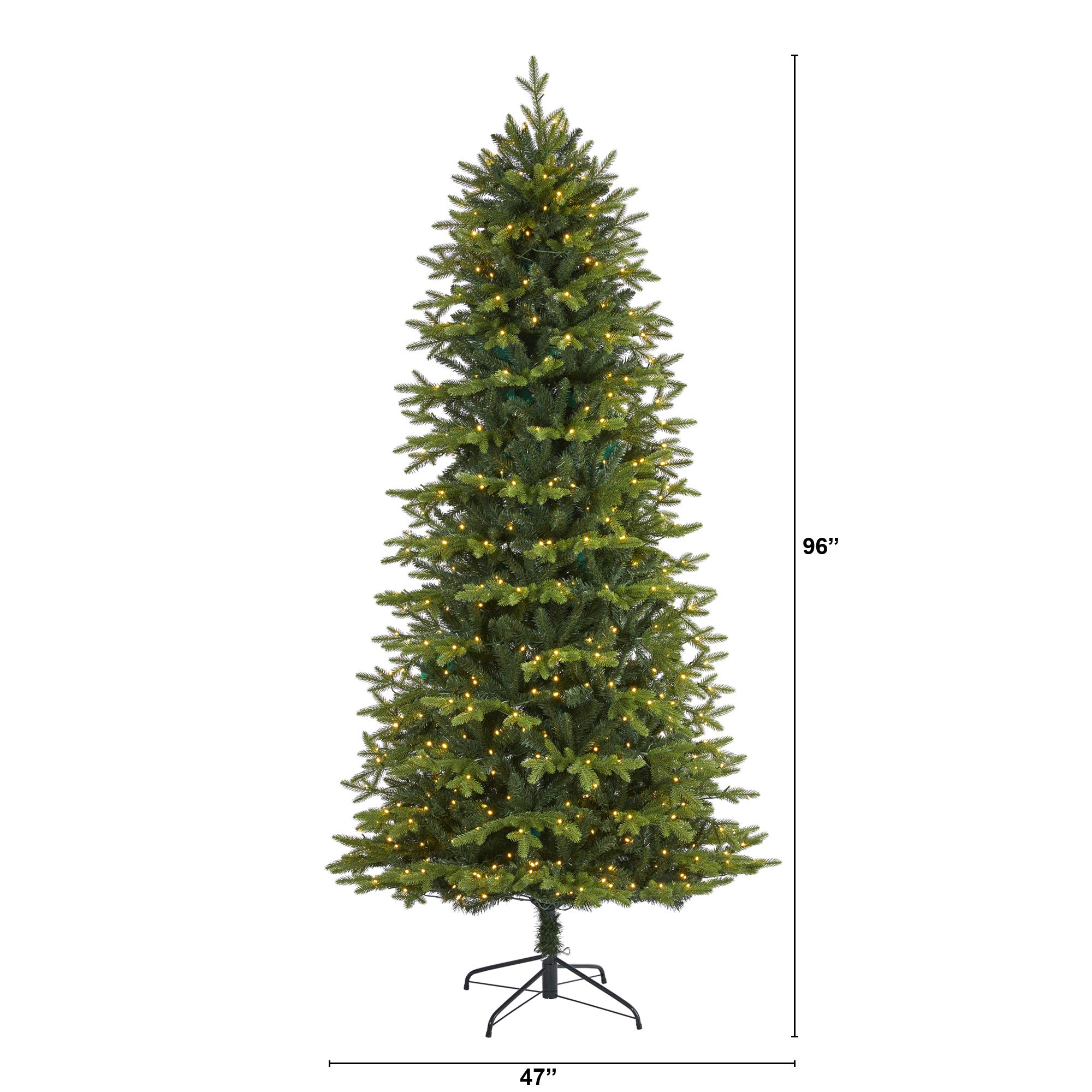 Nearly Natural 8ft Belgium Fir Artificial Christmas Tree with 650 Clear LED Lights - Realistic Holiday Decor for Home, Office & Party