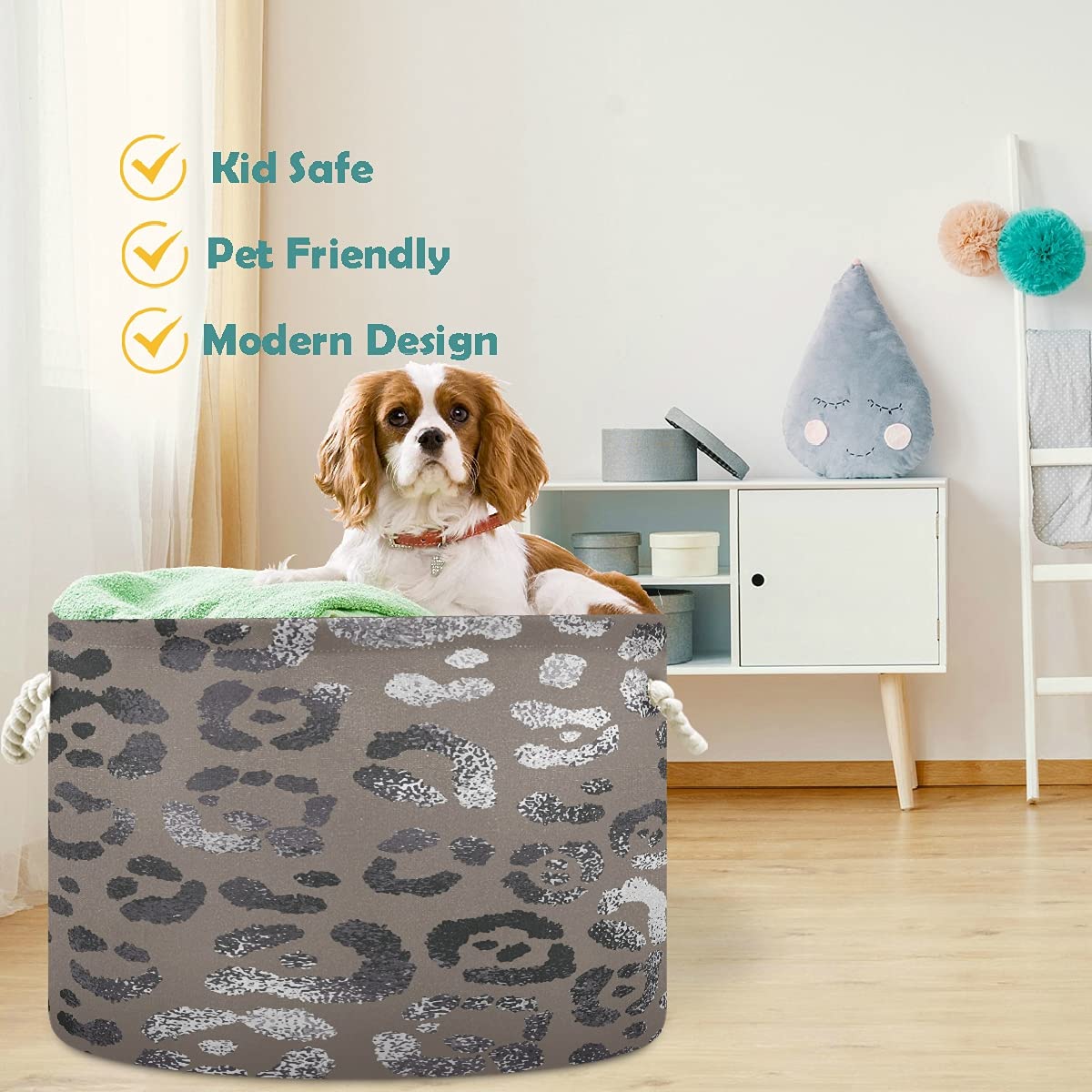 Visesunny Leopard Print Collapsible Fabric Storage Basket - Foldable Laundry Hamper with Foil Effect for Clothes, Toys & Organizing | Perfect for Bathroom, Bedroom, Nursery, Closet & Office Storage Solutions