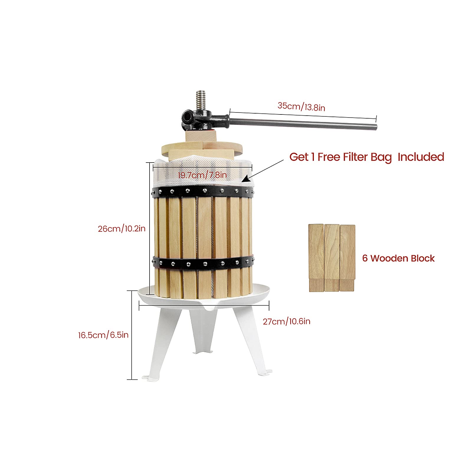 Premium 1.6 Gallon Apple Cider Press with Fruit Crusher & Stand - Stainless Steel Wine Making Kit for Home Brewing - Perfect for Crafting Apple Wine, Cider & Juices at Home